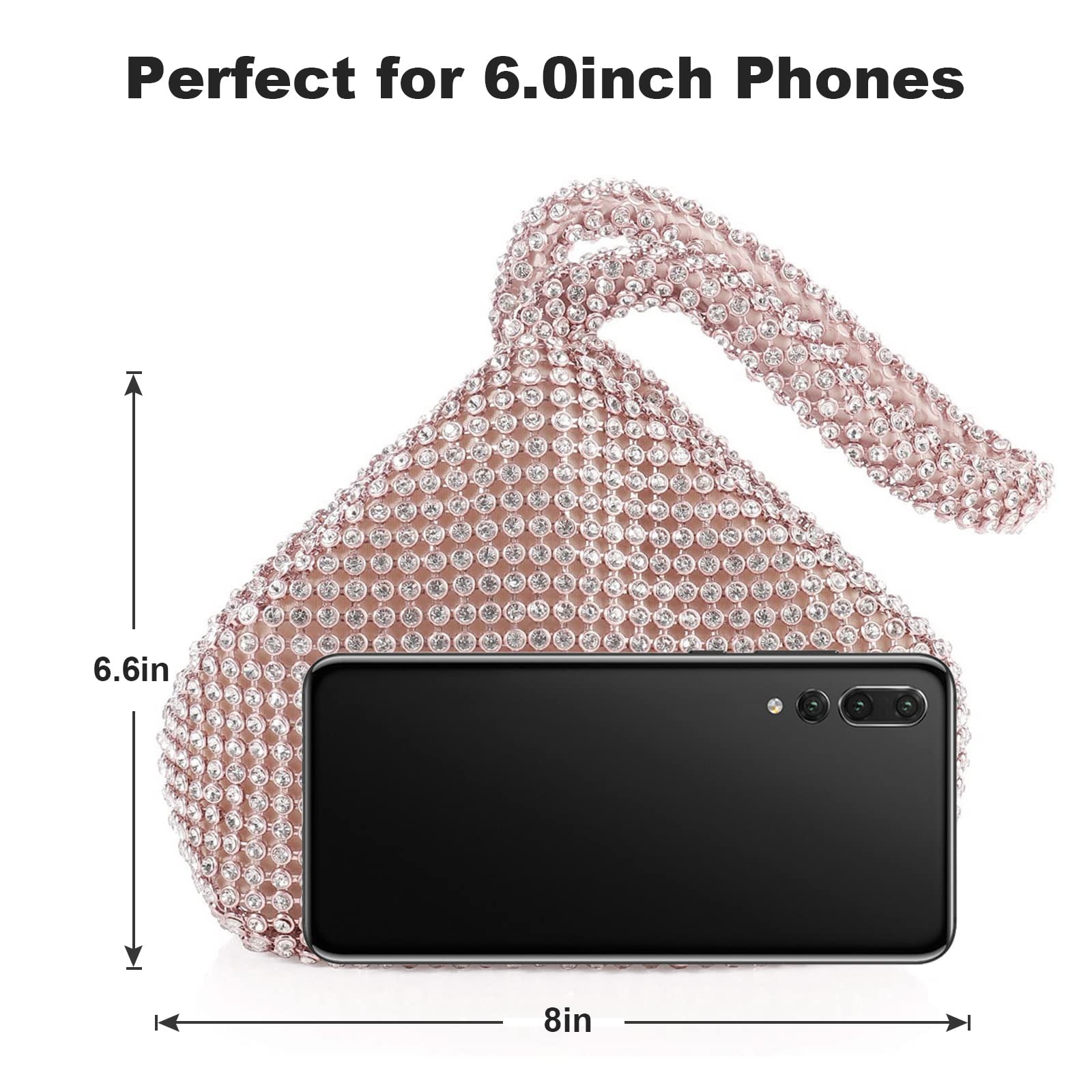 ELEOPTION Women's Evening Clutch Bag - Rhinestone Embellished Rose Gold Wedding Purse, Large Size for Parties, Prom & Special Occasions
