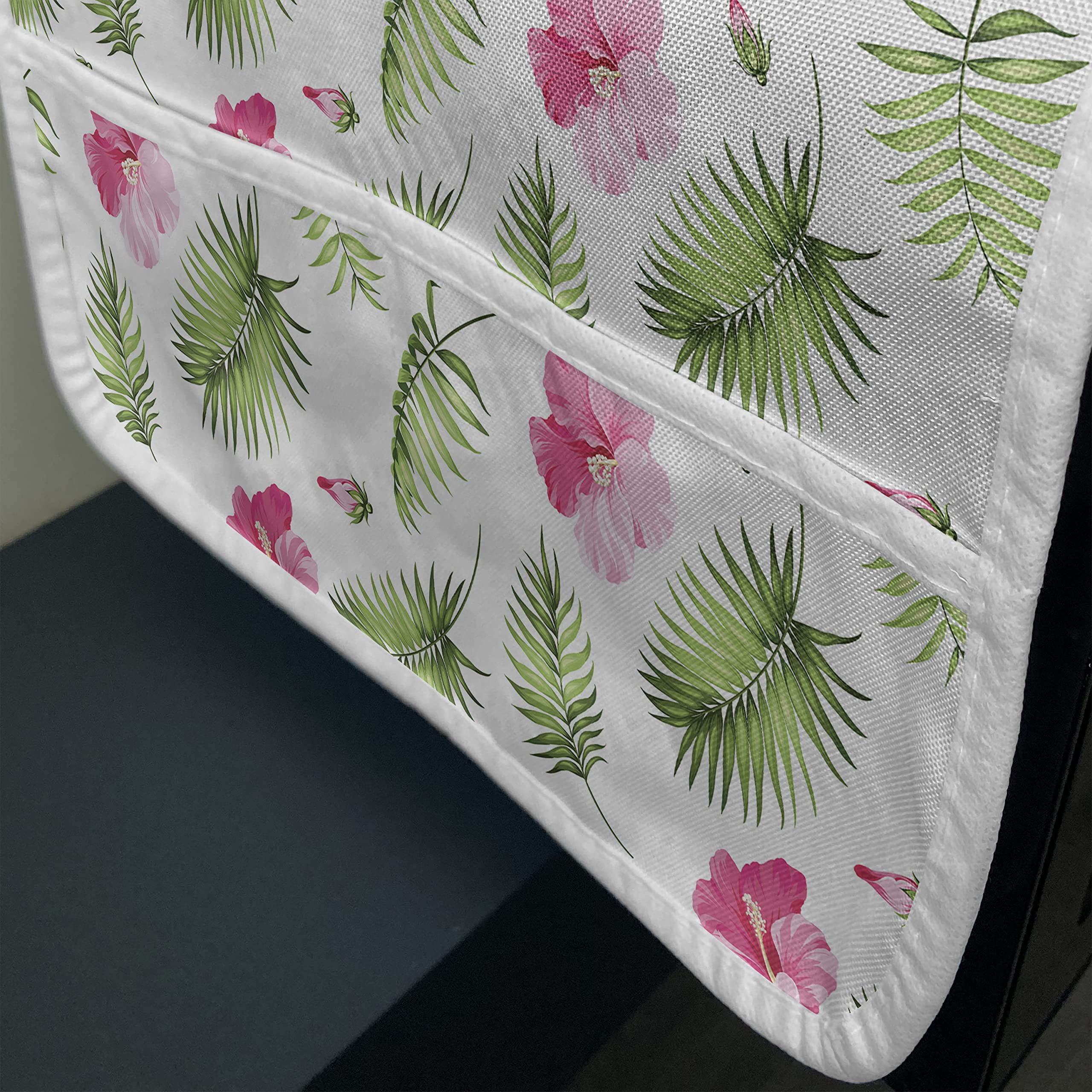 Ambesonne Tropical Microwave Cover - Pink Hibiscus & Green Palm Foliage Hawaiian Design, Waterproof Kitchen Organizer with Pockets (36
