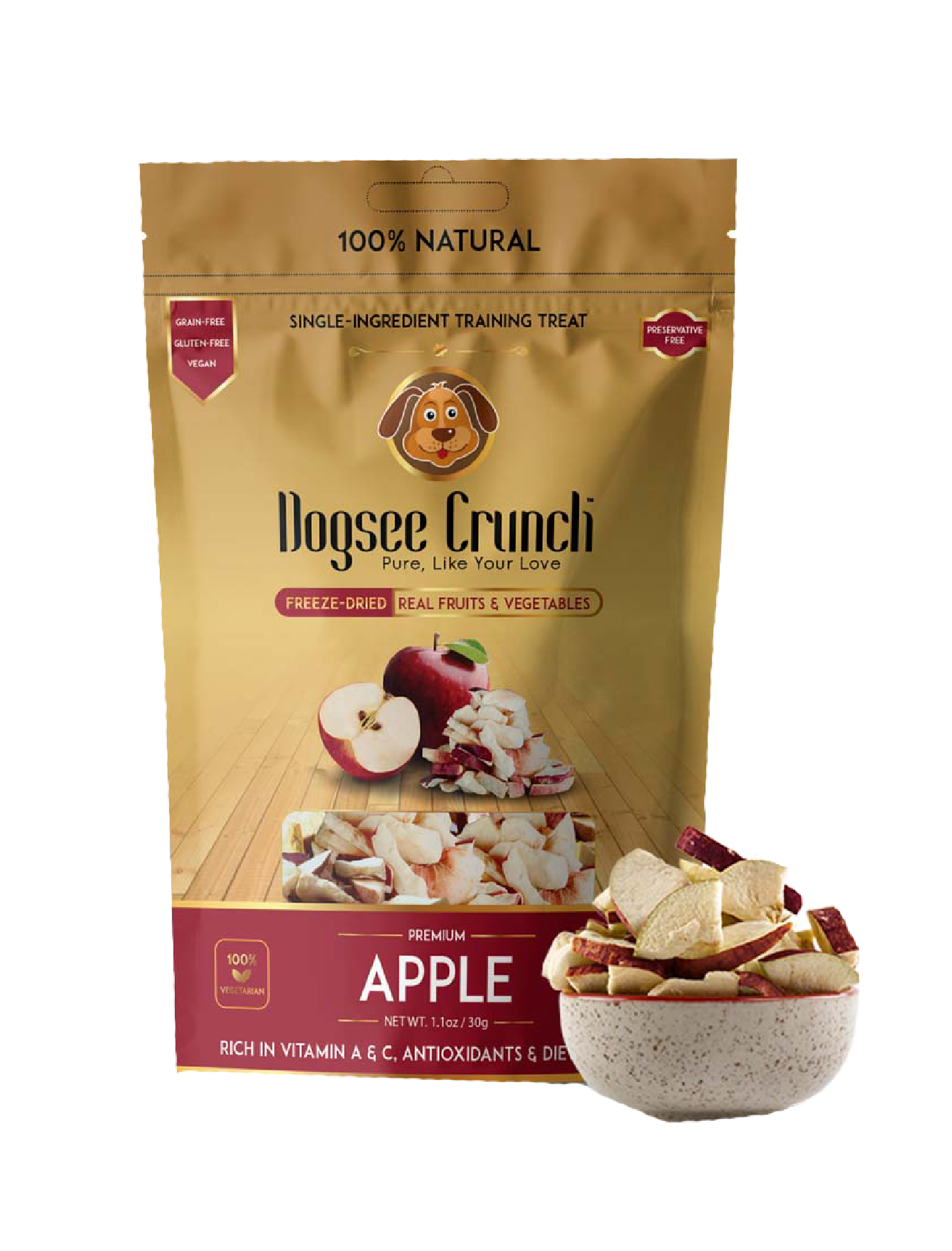 Freeze Dried Apple Dog Treats by Dogsee Crunch - 30g Natural & Healthy Snacks for Training, Rewards & Dental Health - Perfect for Small, Medium & Large Dogs