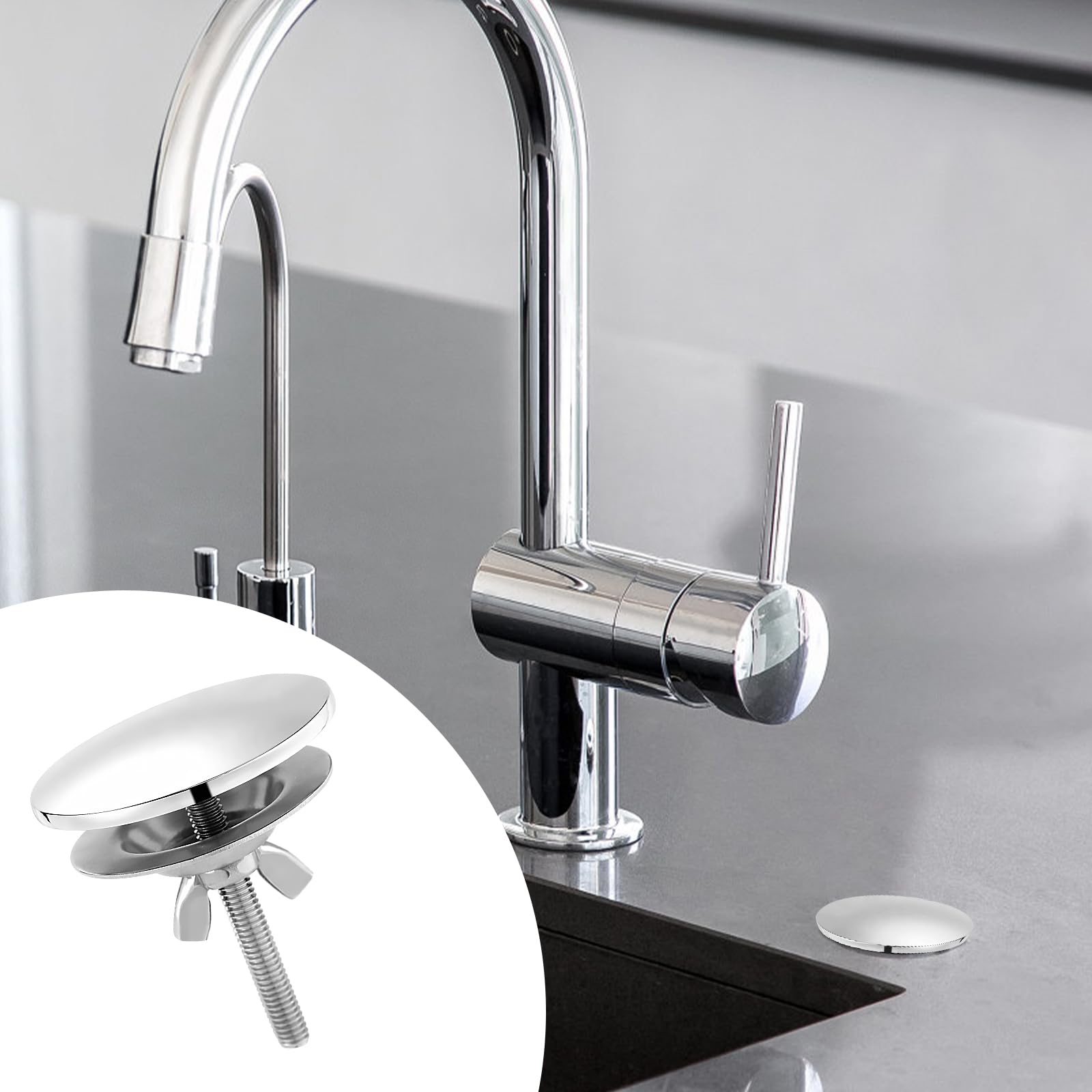 Premium Stainless Steel & Zinc Alloy Kitchen Sink Hole Cover - Durable Faucet Hole Plug for Kitchen Sink, Silver Sink Accessories | Perfect for Leak Prevention & Aesthetic Upgrade in Modern Kitchens