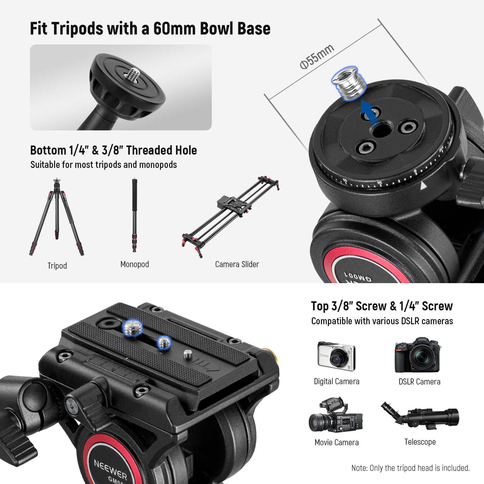 NEEWER GM001 Heavy Duty Metal Video Tripod with Fluid Head - Professional Camera Stand for DSLR, Mirrorless, Camcorders - Perfect for Filmmaking, Vlogging, Live Streaming & Photography