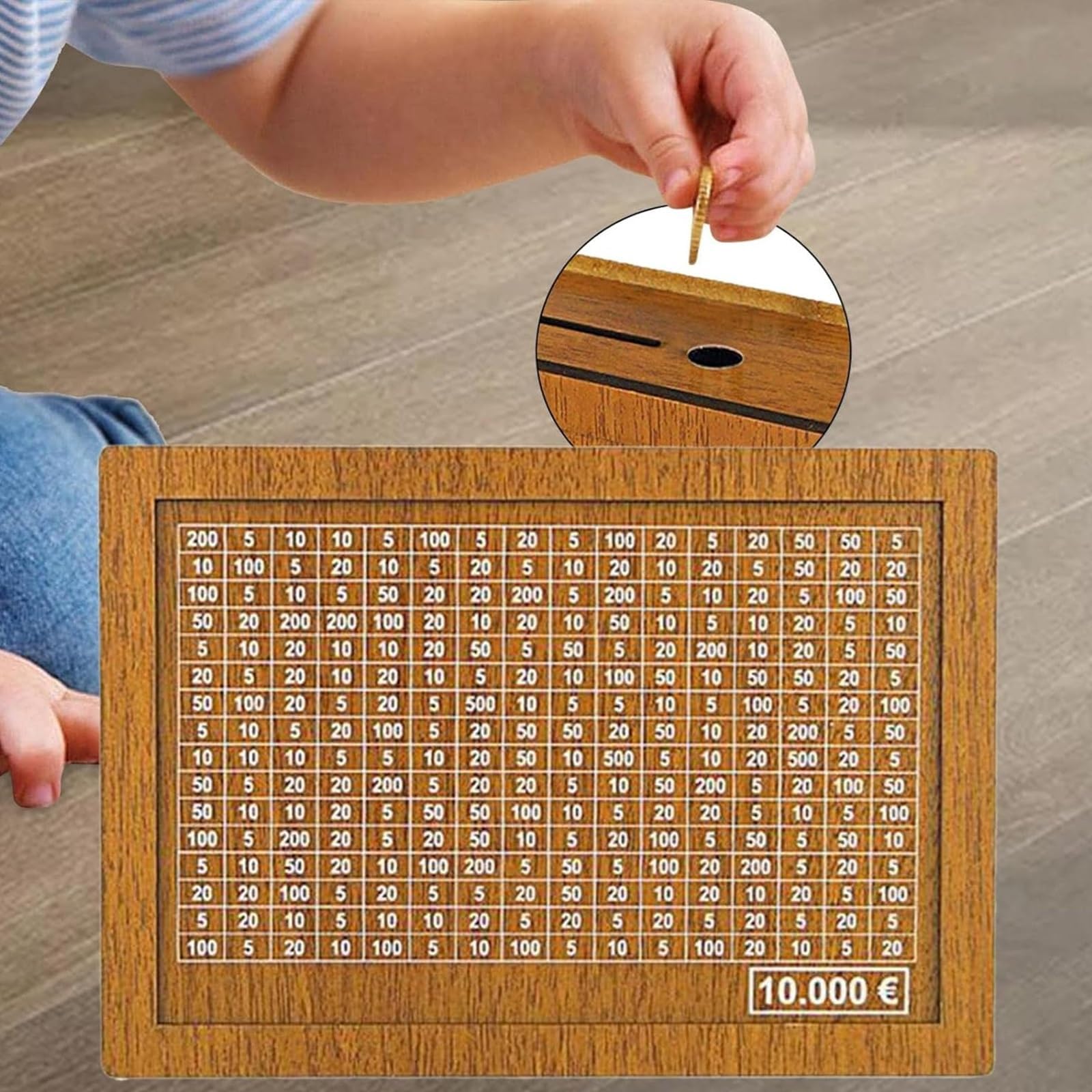 Tenkaybox Wooden Cash Saving Box - 10000 Savings Challenge with Money Target & Numbers | Light Color | Perfect for Budgeting, Kakeibo Method & Financial Goals