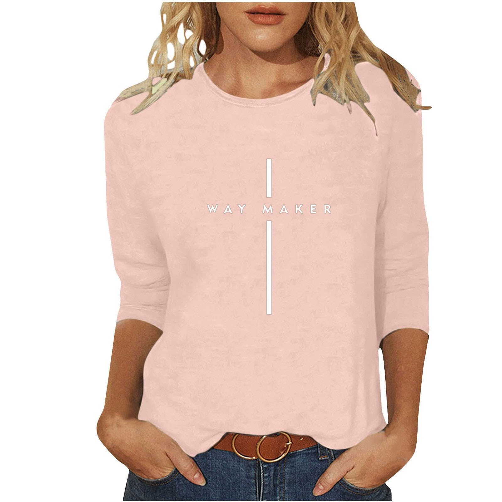 Wodceeke Women's 3/4 Sleeve Cross Graphic T-Shirt - Easter & Summer Casual Blouse 2024 - Church Outfits, Bible Study & Everyday Wear