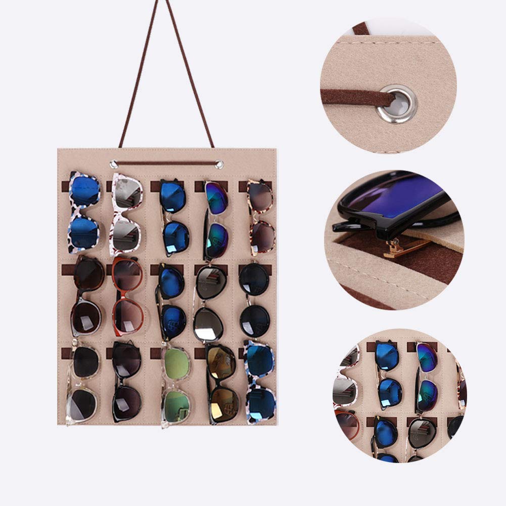 15-Pocket Sunglasses Wall Organizer - Eyeglasses & Sunglasses Storage Display Holder for Hanging - Perfect for Home, Office, or Retail Store Organization