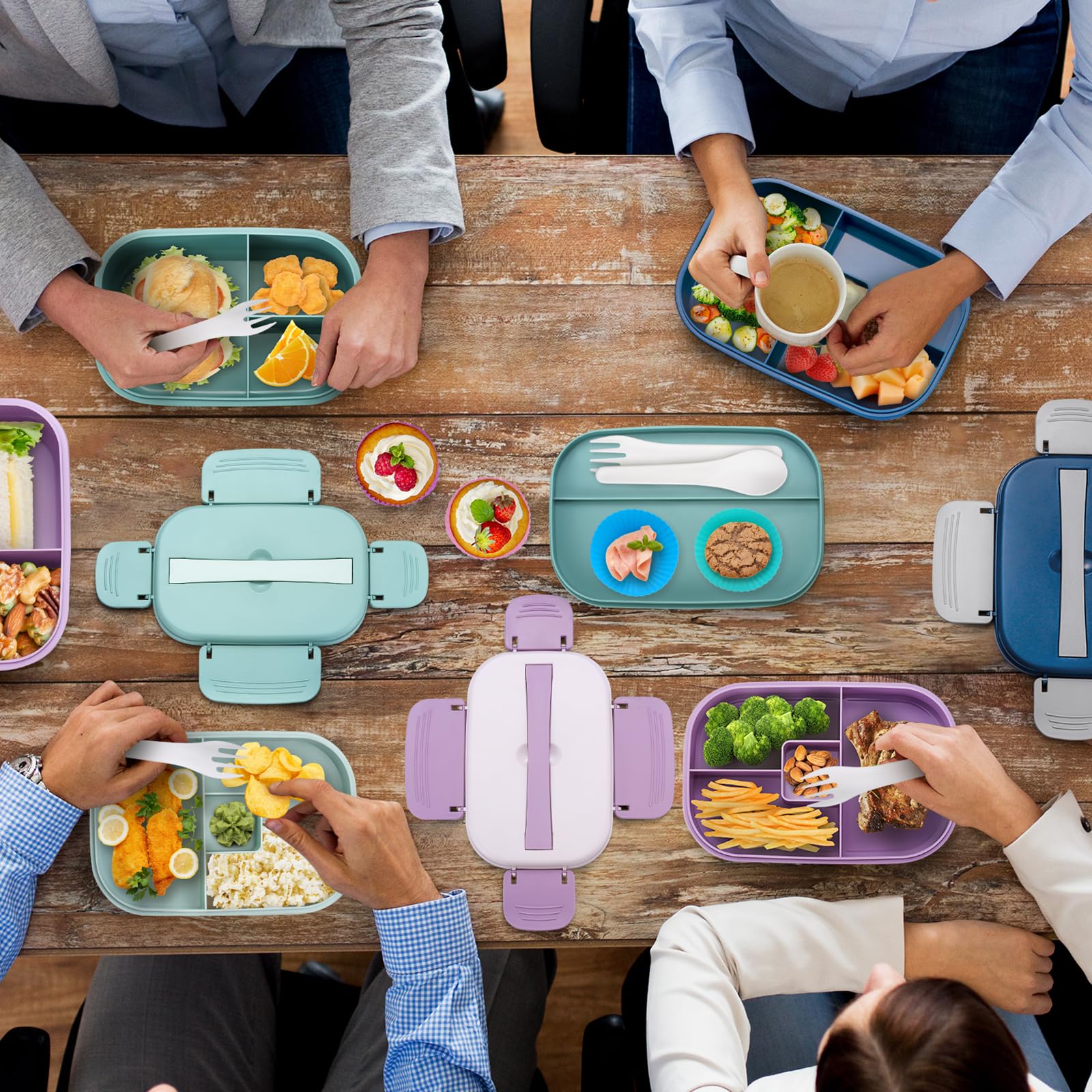 3-Tier Bento Box for Adults & Kids - 63oz Stackable Lunch Container with Utensil Set, Sauce Cups & Muffin Cups - Eco-Friendly Meal Prep for Office, School & Picnics - Green