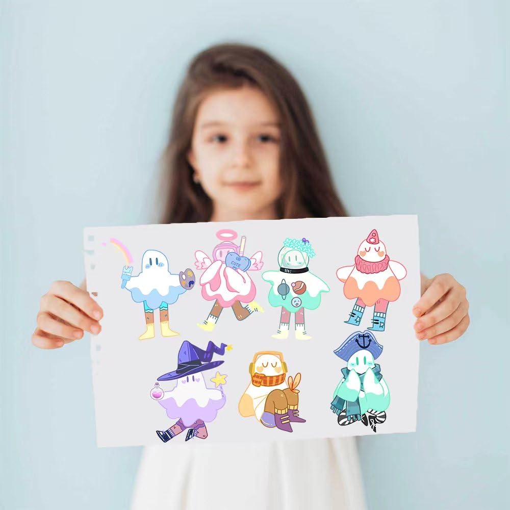 32 Sheet DIY Cute Ghost Stickers for Kids - Make Your Own Face Stickers - Fun Halloween, Birthday Party Supplies & Creative Gifts for Boys and Girls - Perfect for Scrapbooking, School Projects & Party Favors