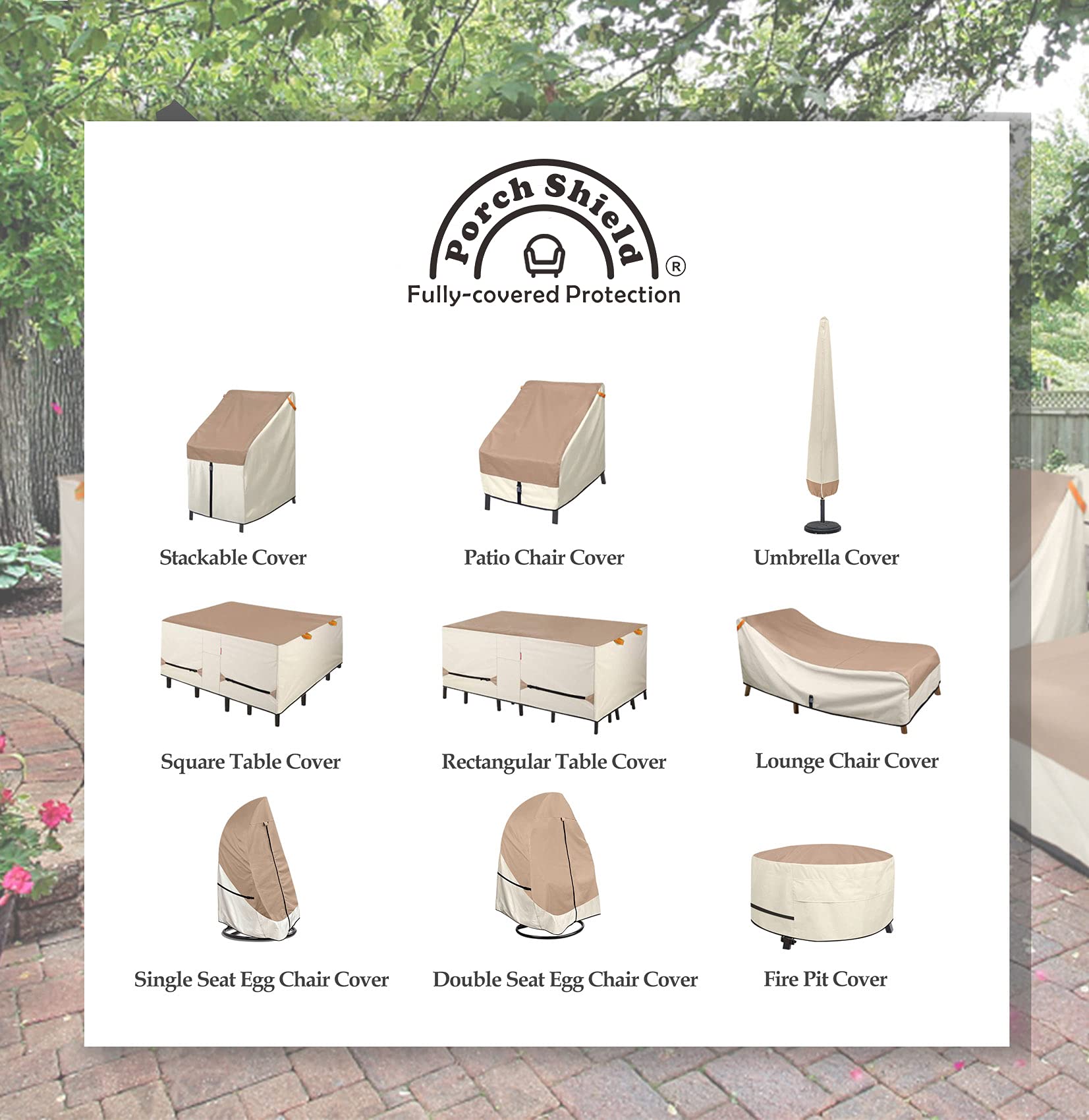 Waterproof 55 x 55 Inch Square Patio Table Cover - Porch Shield Outdoor Dining Furniture Protector for Chairs & Table Set in Light Tan & Khaki - Ideal for Backyard, Deck, and Garden Use