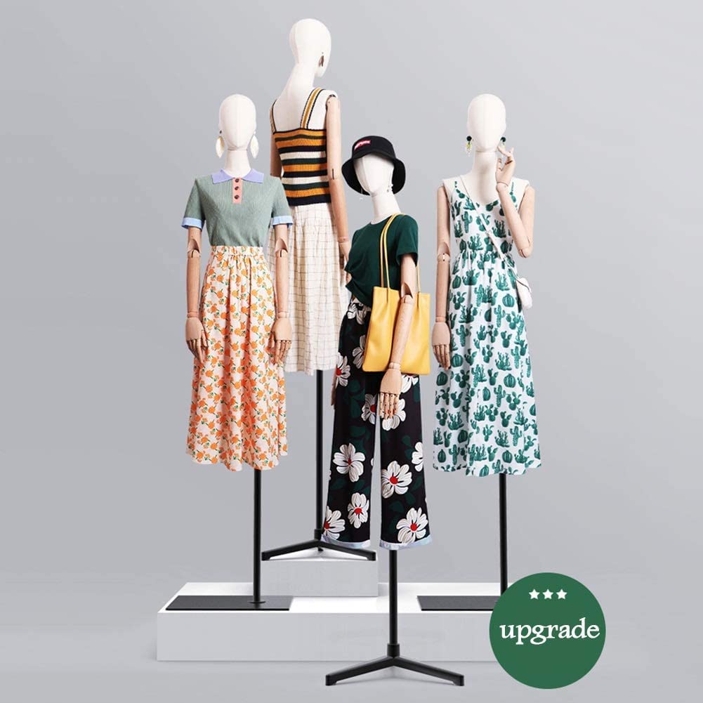 Professional Adjustable Dress Form Mannequin with 3-Section Wooden Arms & Metal Square Base - Gold Torso for Tailoring, Fashion Design, Clothing Display & Boutique Showcase