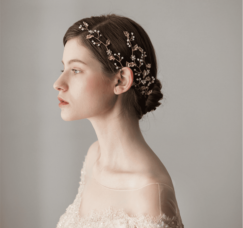 Gold Leaf Crystal Hair Vine - Elegant Bridal Hair Accessory for Weddings, Prom & Special Occasions