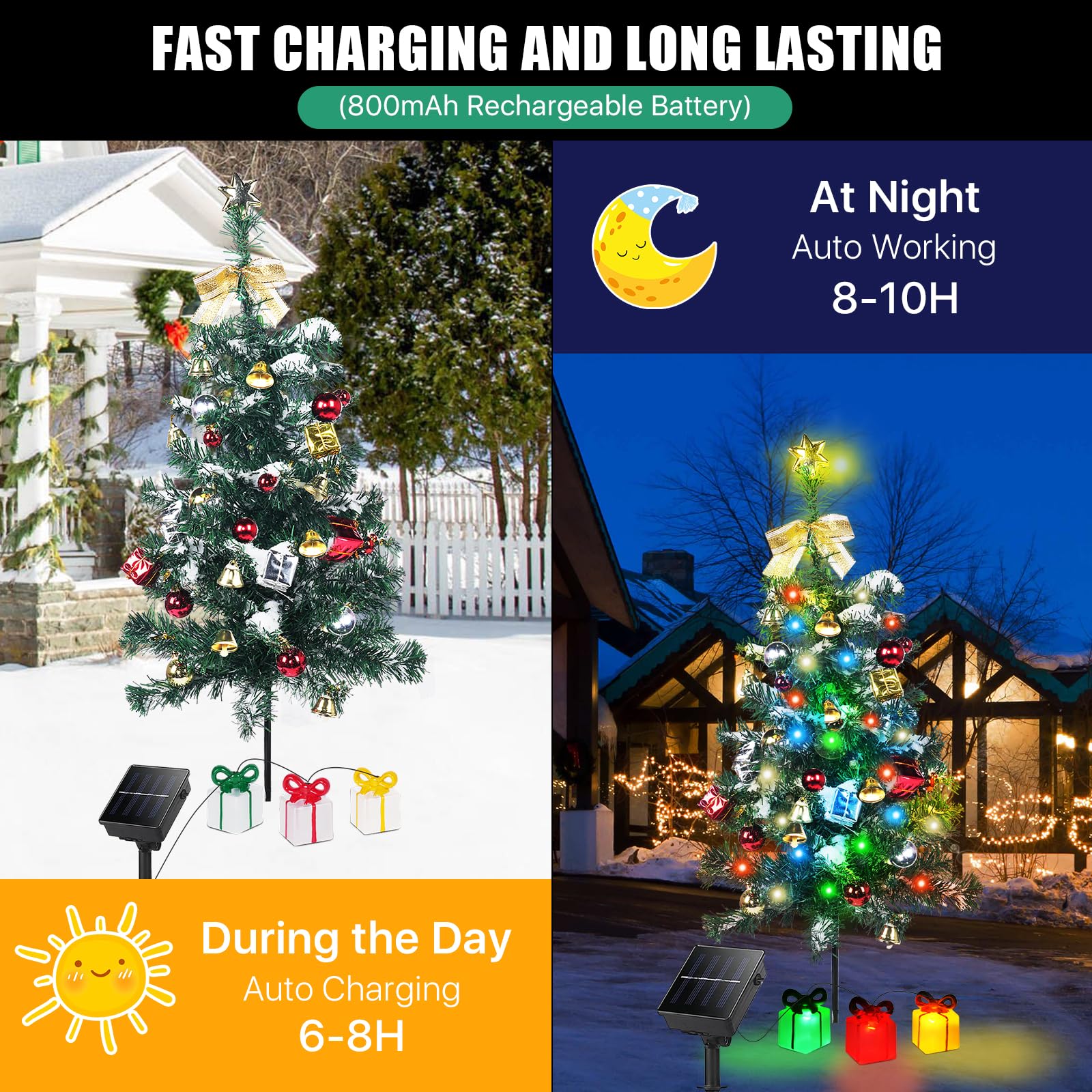 Solar Powered Mini Christmas Tree Lights Outdoor Decor - 30 Inch Pre-Lit LED Tree with 8 Flashing Modes (2 Pack) | Waterproof Holiday Decoration for Pathway, Patio, Yard, Garden & Cemetery | Perfect for Christmas, Halloween, Parties & Festive Events