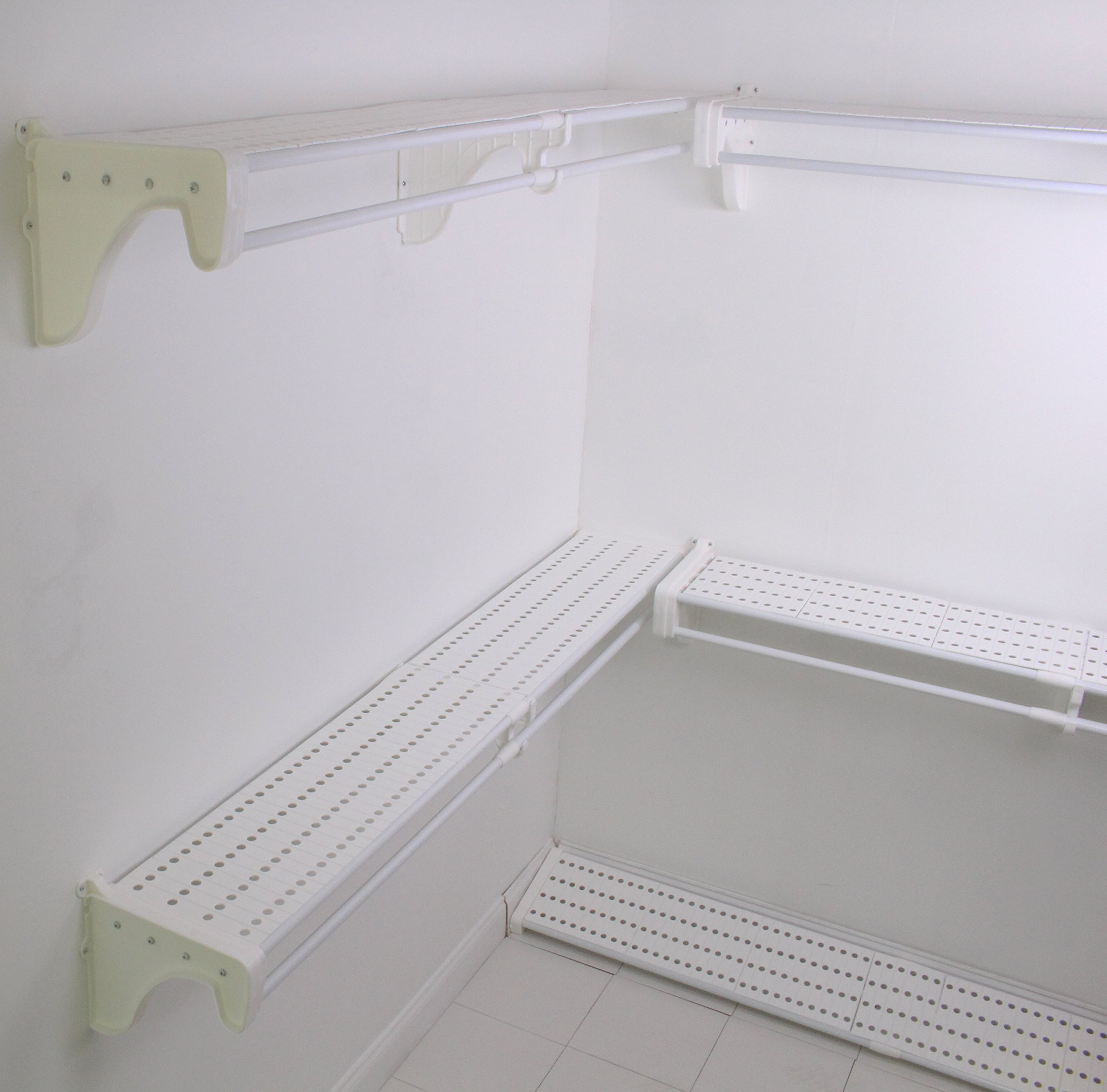 EZ Shelf - Shelf Top Kit (16 Pieces for up to 14.7 ft) - White Organizer for Closet & Garage Shelves - Perfect for Home Storage and Organization Solutions