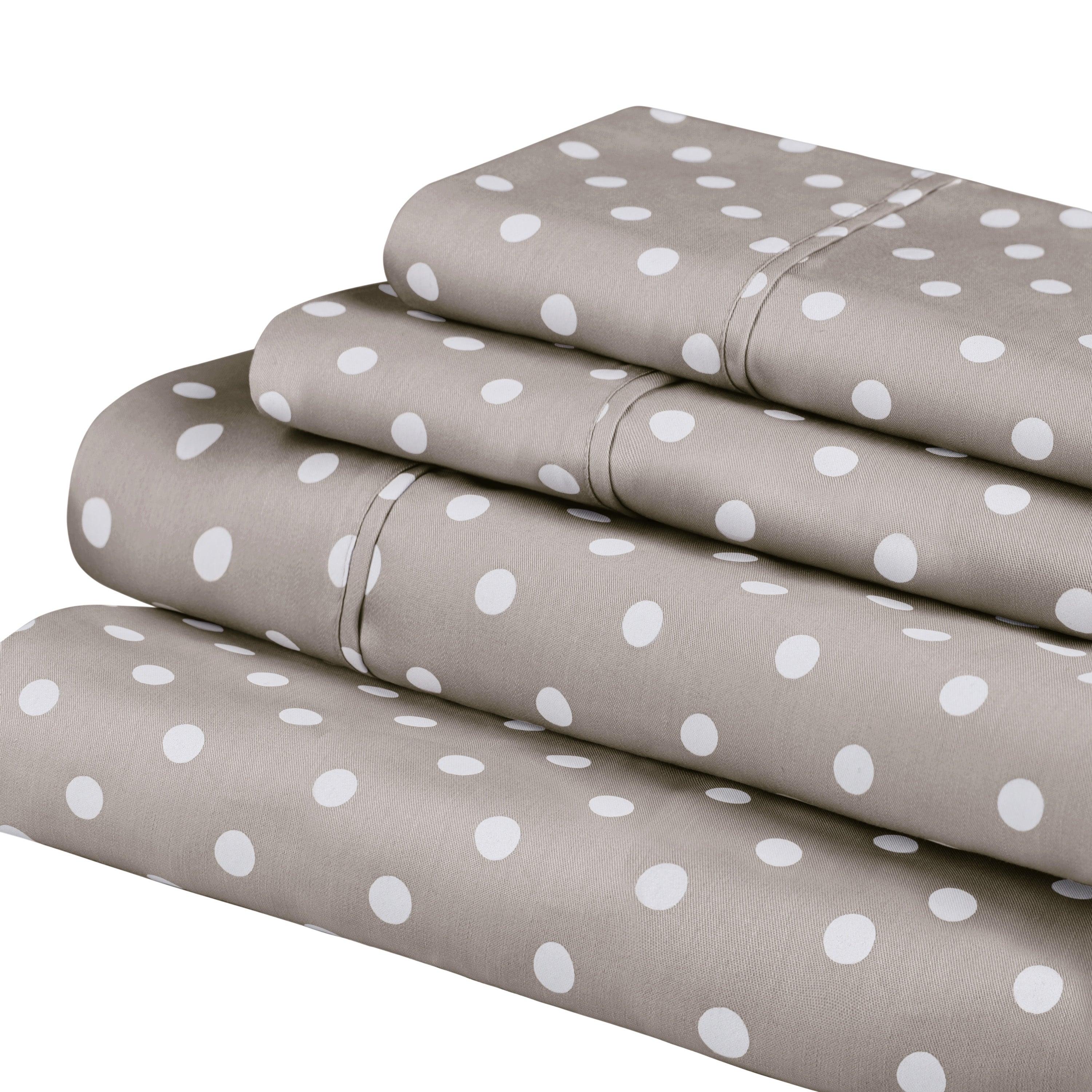 Polka Dot 600 Thread Count Cotton Blend Deep Pocket Sheet Set - Queen Size Bed Sheets for Comfortable Sleep - Perfect for Master Bedroom, Guest Room & Dorm