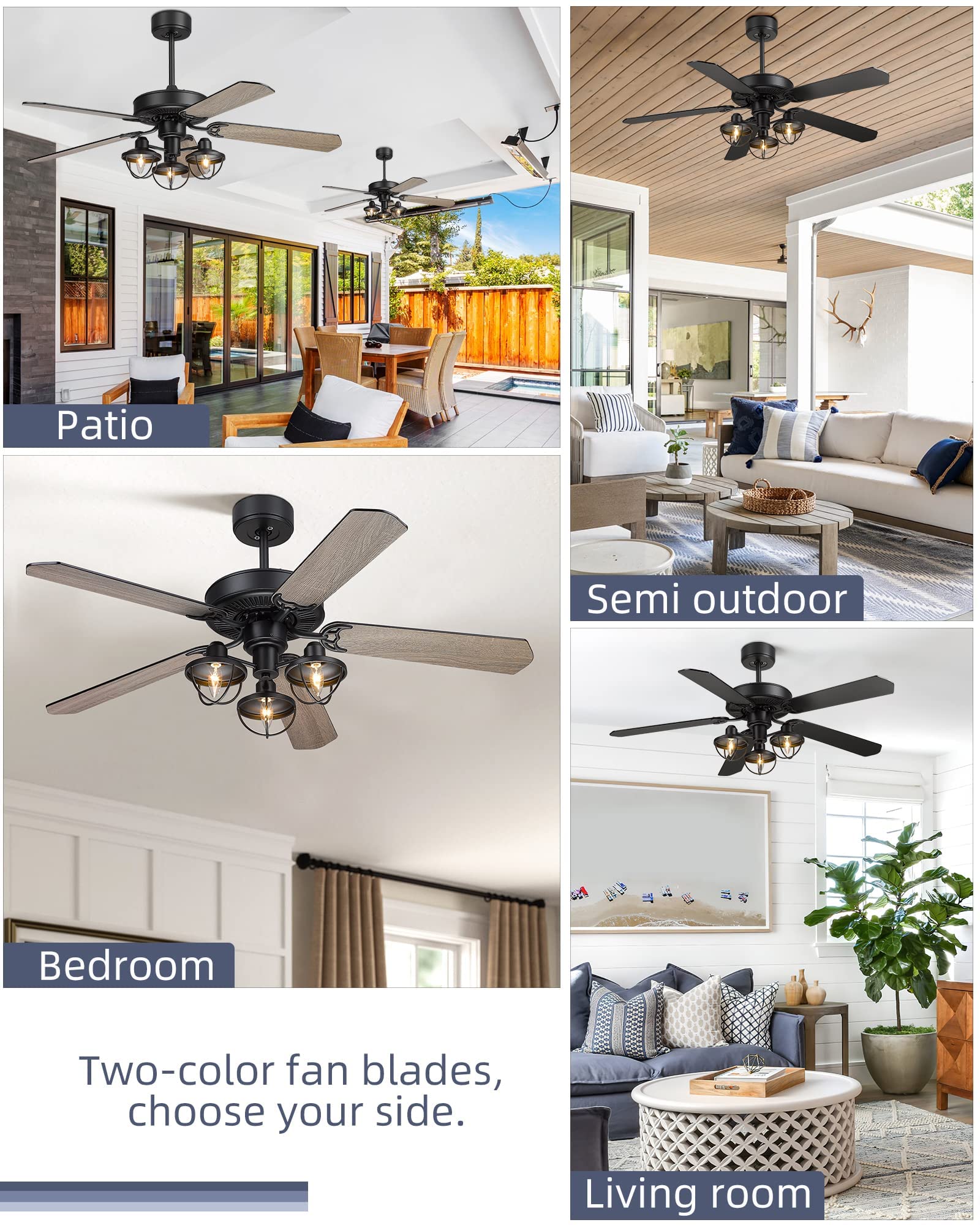 YOUKAIN 52-YJ632 & 52-YJ631 Ceiling Fan Set of 2 - 52 Inch Matching Bundle with Lights - Modern Indoor Ceiling Fans for Living Room, Bedroom, and Office - Energy Efficient & Quiet Operation