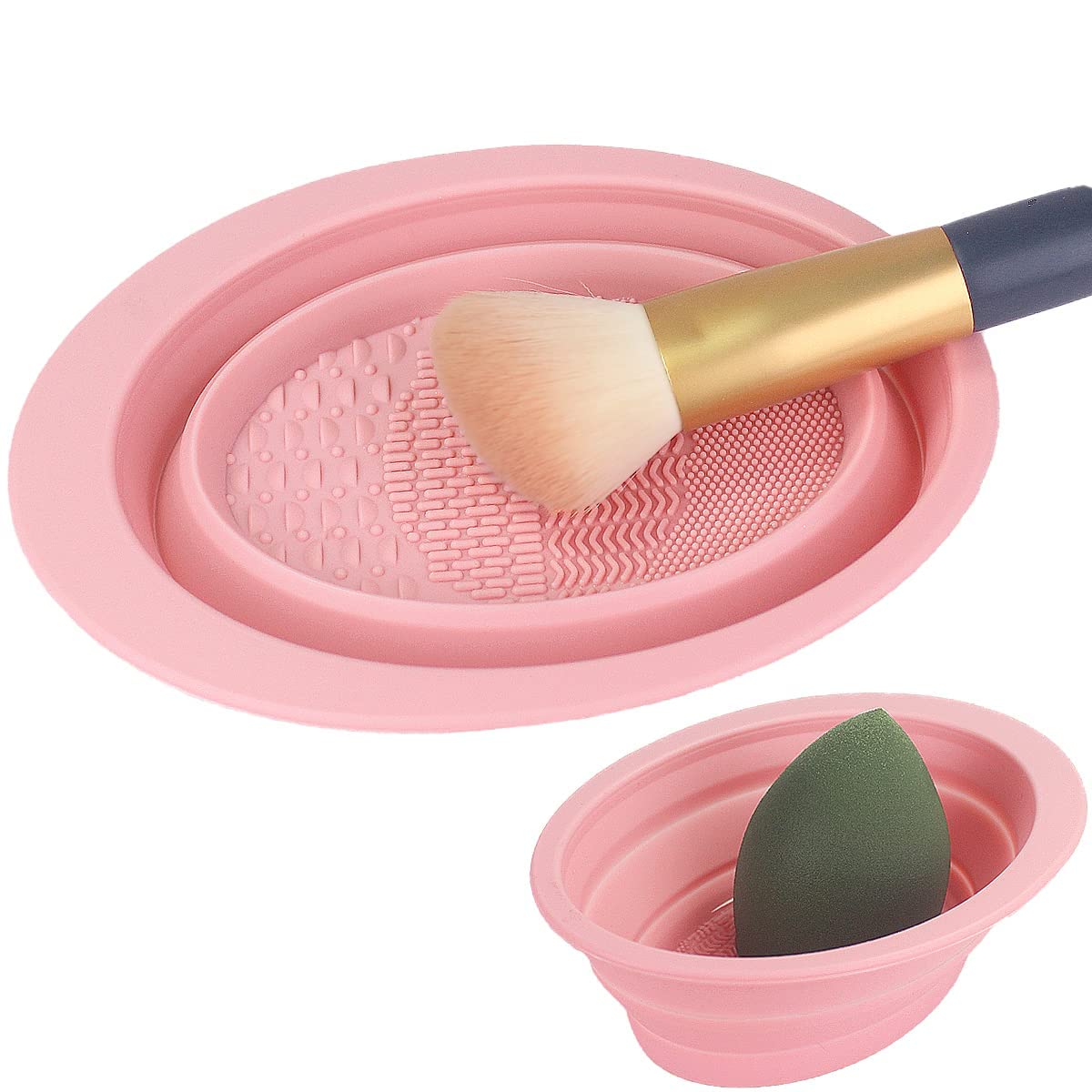 B-LADY Silicone Makeup Brush Cleaning Mat - Foldable Cosmetic Brush Cleaner Pad & Bowl for Makeup Brushes, Sponges & Powder Puffs | Perfect for Home & Professional Makeup Artist Kit Organization
