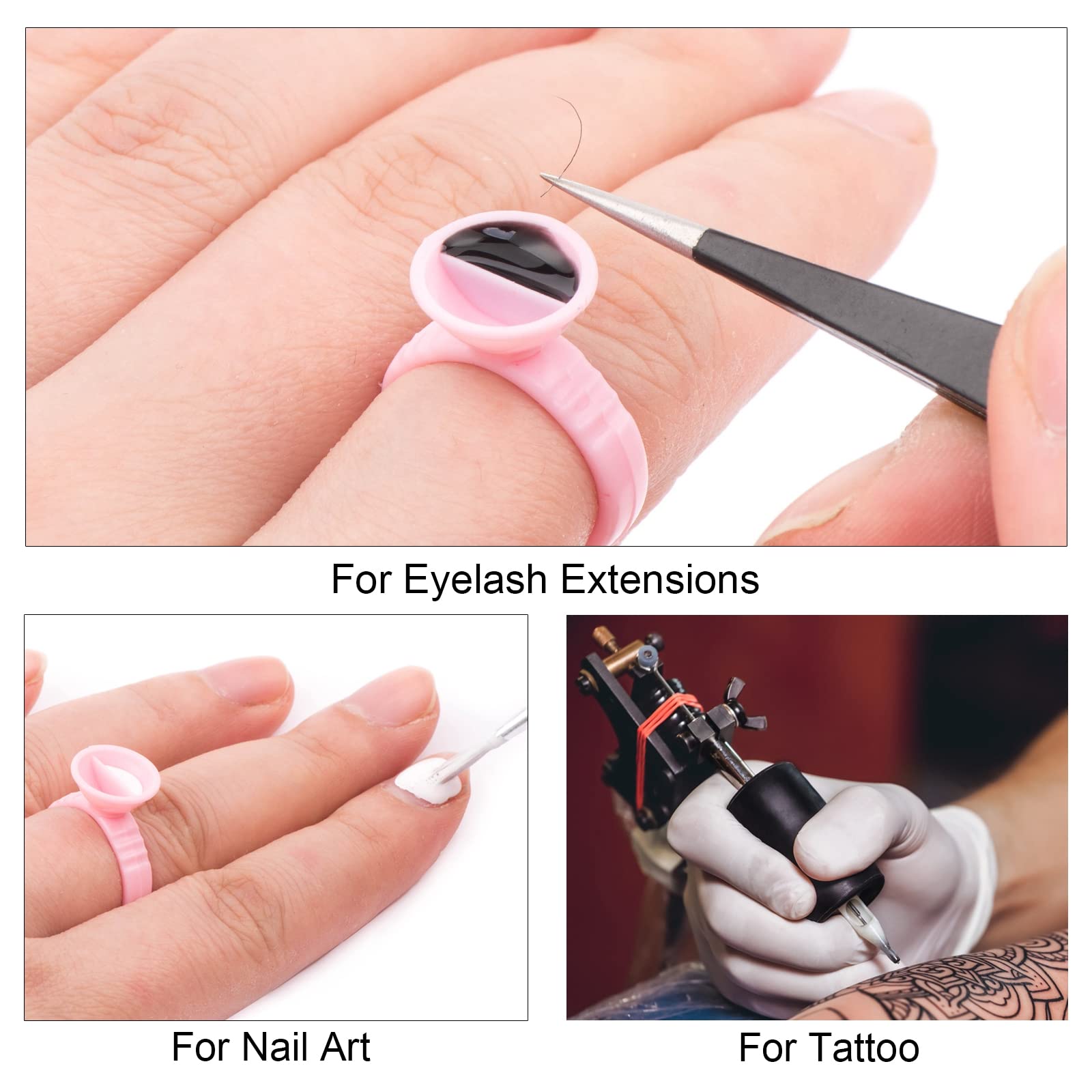 300PCS Eyelash Glue Rings - Pink Lash Extension Glue Holder Pallet with 2 Slot Glue Cup | Professional Lash Tech Tools & Nail Art Supplies | Perfect for Salon, Home Use & DIY Beauty