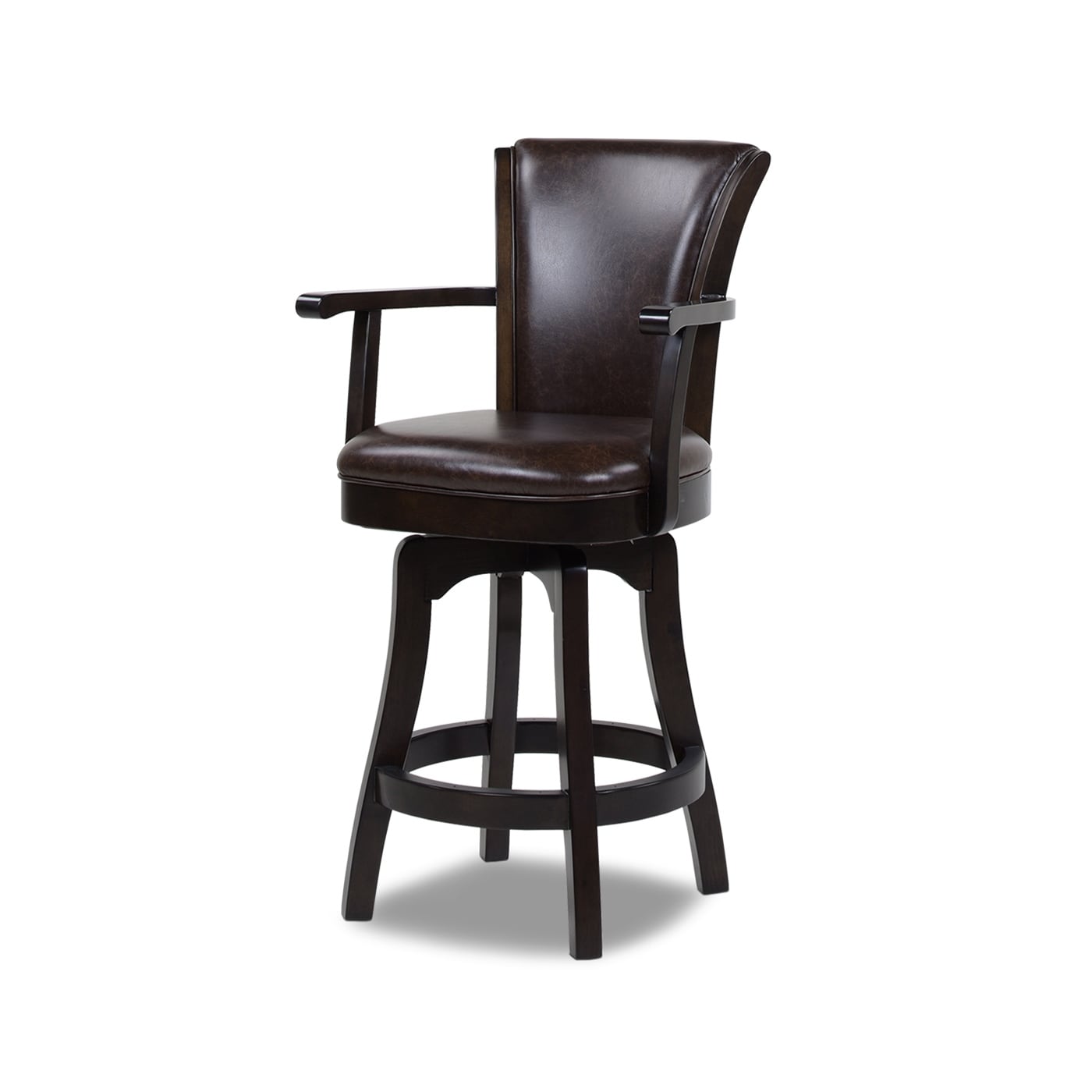 27in Swivel Counter Height Bar Stool - Vintage Faux Leather with High Back Support & Armrests - Solid Hardwood Frame - Perfect for Kitchen Island, Home Bar & Breakfast Nook