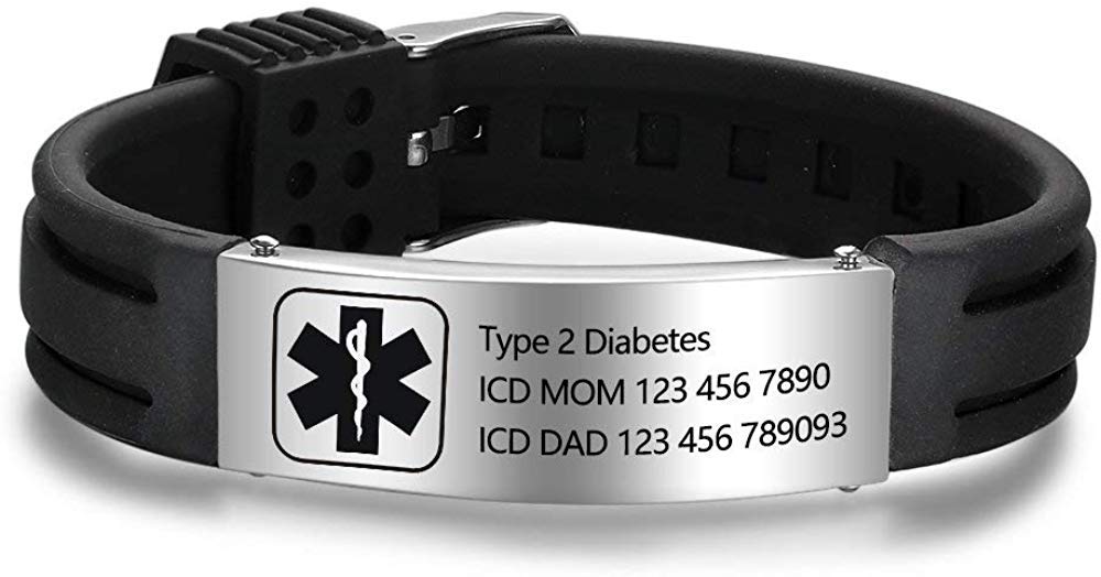 Personalized Silicone Medical Alert ID Bracelet for Men & Women - Adjustable 9 Inch Waterproof Emergency Sport Bracelet with Custom Engraving - Ideal for Running, Hiking, Travel & Medical Safety