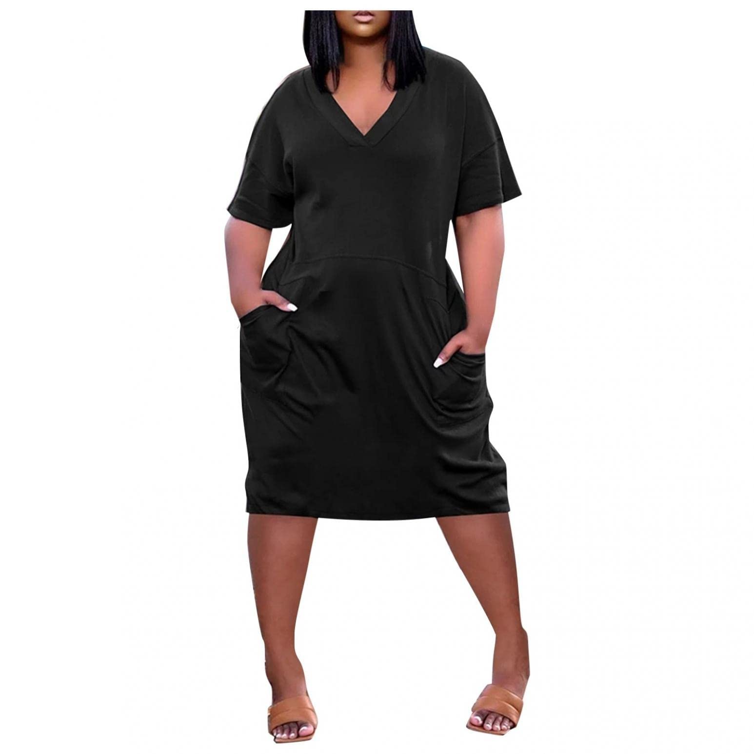 LOOKAA Plus Size Summer T-Shirt Dress for Women - Oversized V-Neck Short Sleeve Graphic Tee Dress | Casual Loose Fit for Beach, Vacation & Everyday Wear