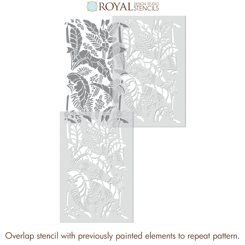 Papua Palm Forest Wall Stencil - Tropical Leaf Mural Template for DIY Home Decor, Nursery & Living Room Wall Painting