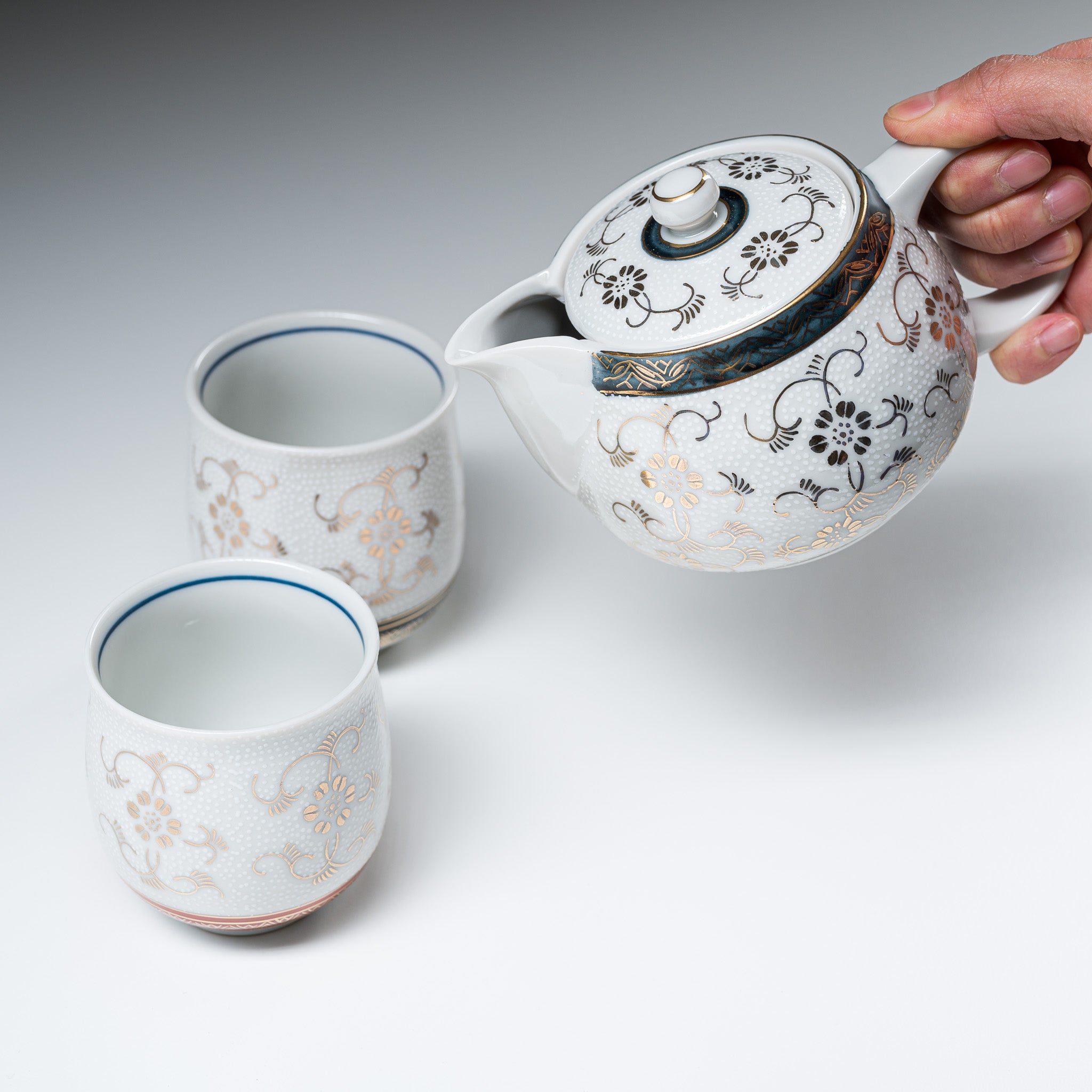 Premium Kutani Ware Japanese Tea Set - Shirochibu White Grain Porcelain, Authentic Hand-Painted Ceramic Teapot & Cups Set for Traditional Tea Ceremony & Home Decor