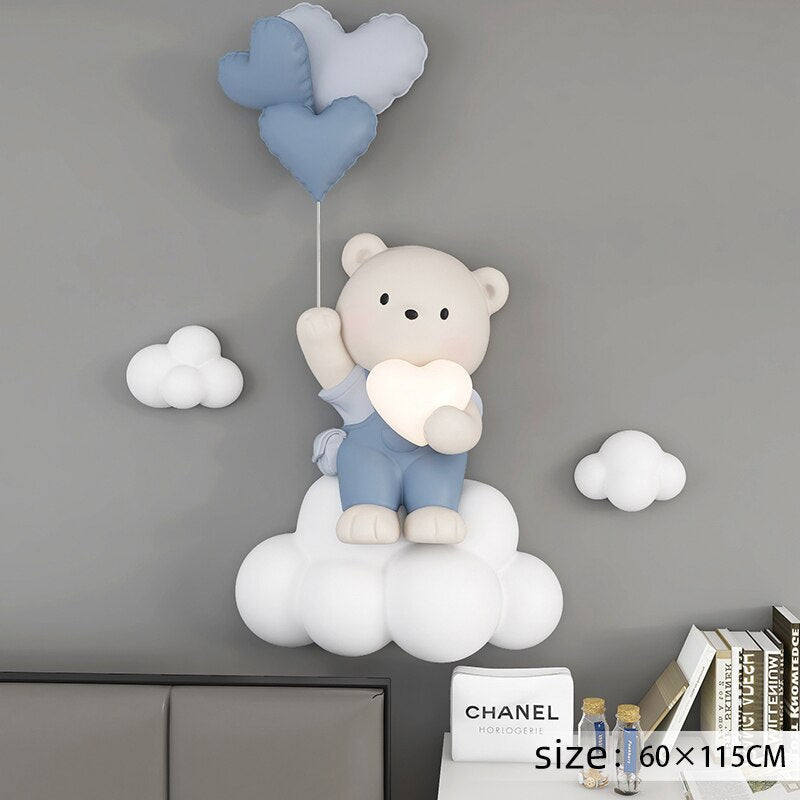 Cute Balloon Bear Statue Wall Decor - LED Globe Night Light for Nursery & Kids Bedroom - Perfect for Birthday Parties, Baby Showers & Children's Room Decor