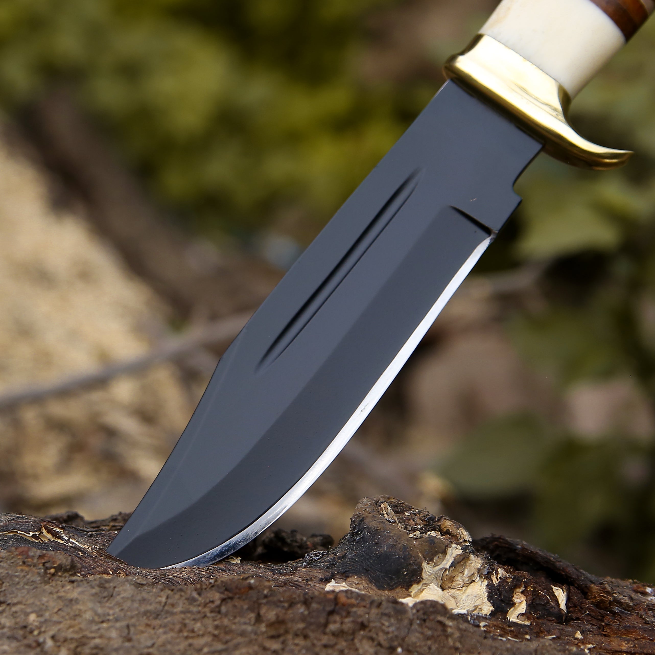 Premium Vindicator Custom Bowie Knife - Genuine Bone & Stacked Leather Handle - Hunting, Camping, Survival & Outdoor Activities