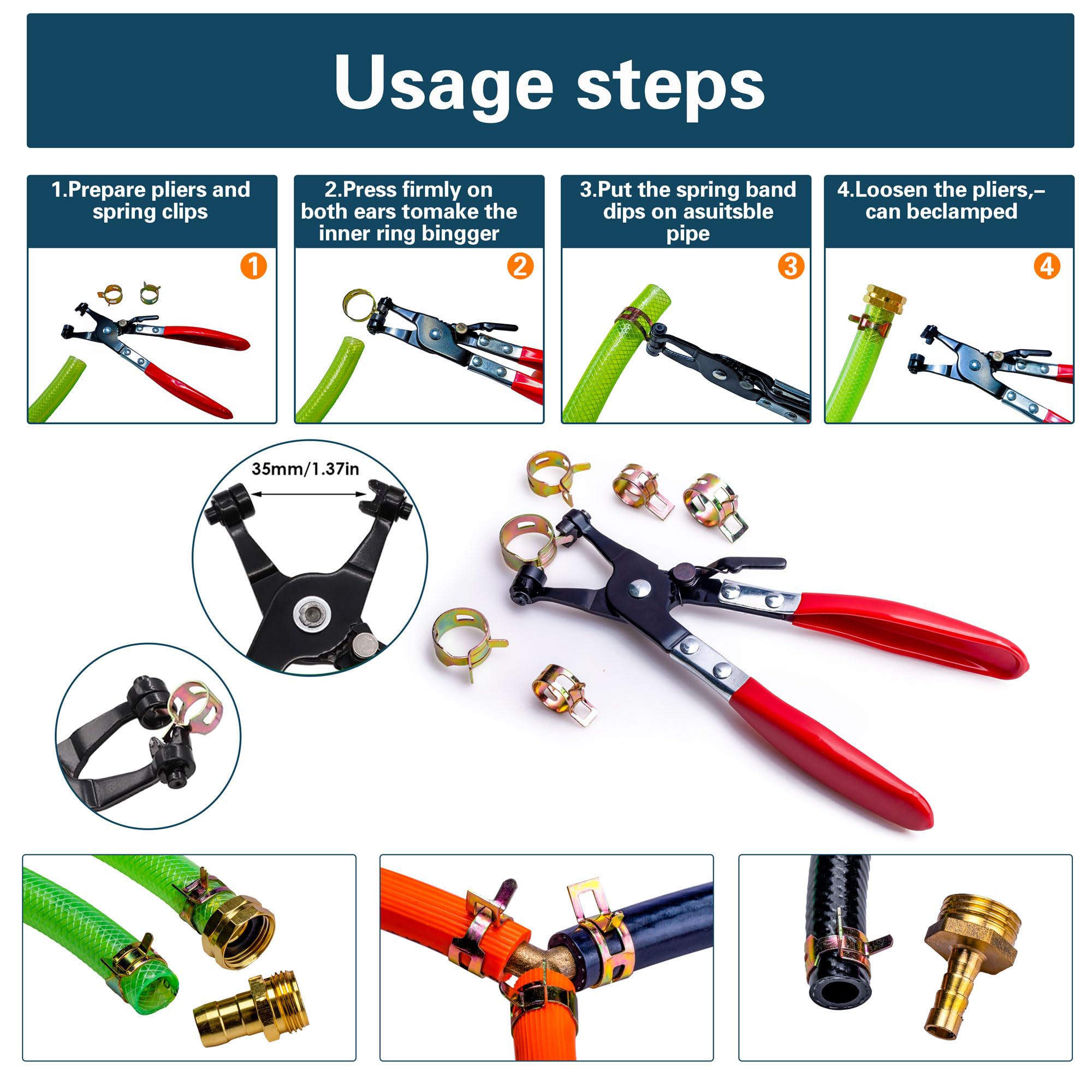 108pcs Spring Pipe Clamps Set with Installation Tool - 9 Sizes (6-18mm) for Automotive, Marine, Gardening & Industrial Use - Secure Hose Connections for Water, Fuel & Air Lines
