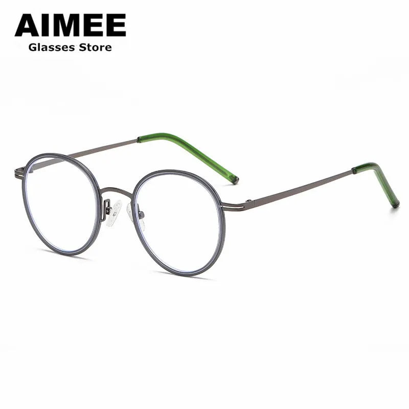 Aimee Unisex Full Rim Round Titanium Acetate Eyeglasses 6007 - Lightweight Durable Frame for Men & Women - Perfect for Reading, Working & Everyday Wear