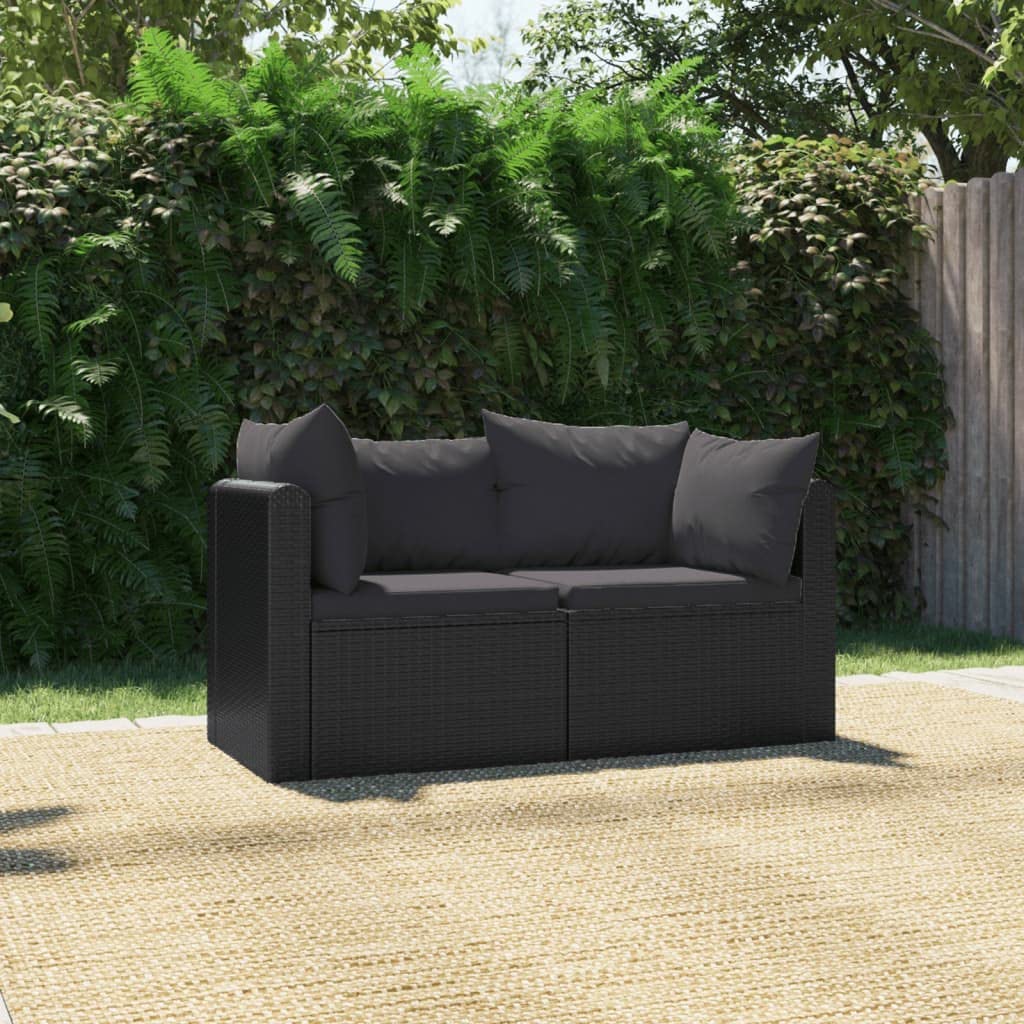 vidaXL Two-Piece Patio Sofa Set - Comfortable Outdoor Furniture with Cushions, Durable Steel Frame & Handwoven PE Rattan in Black - Perfect for Garden, Backyard, and Poolside Relaxation