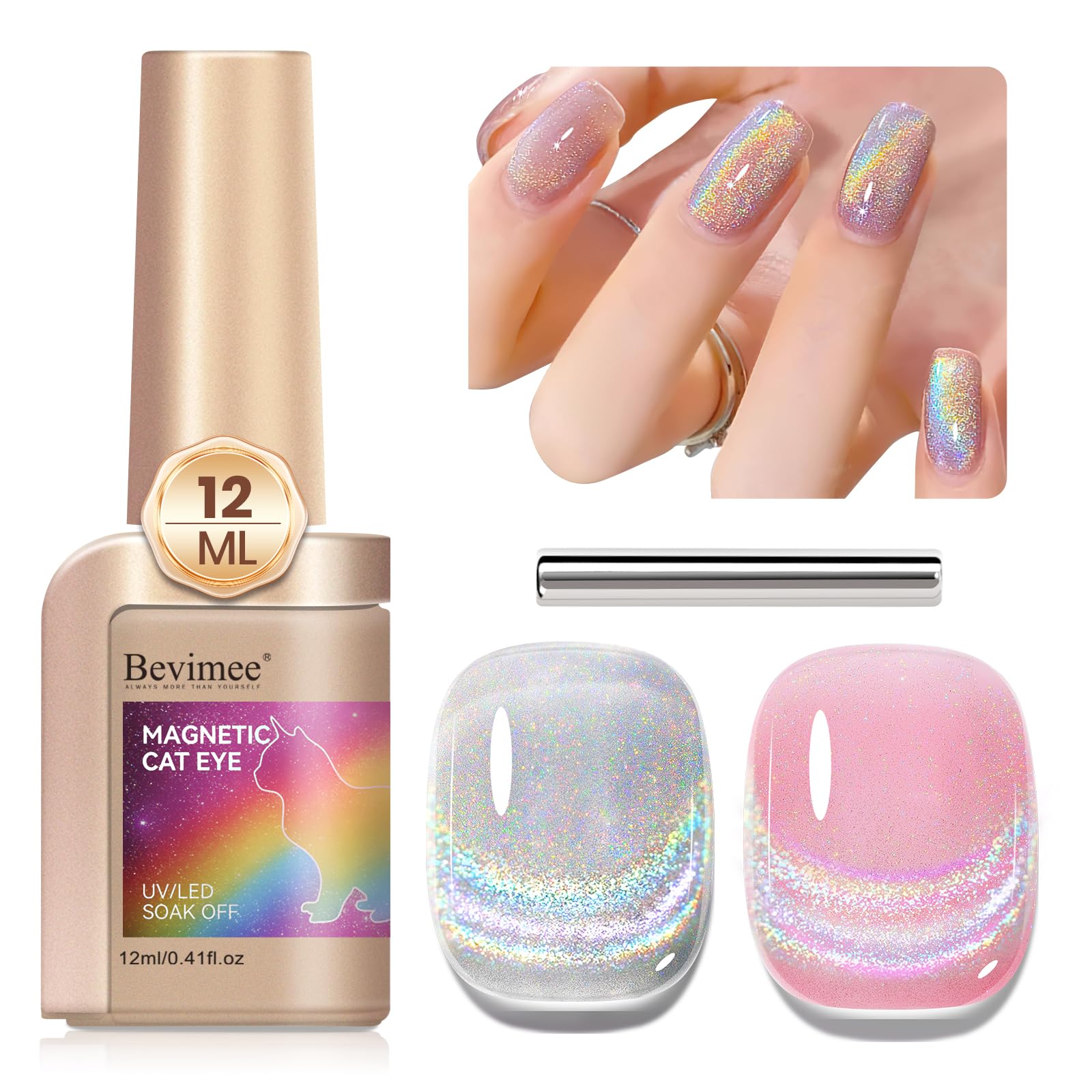 Rainbow Cat Eye Gel Polish - Holographic Magnetic Nail Polish for Home Manicure