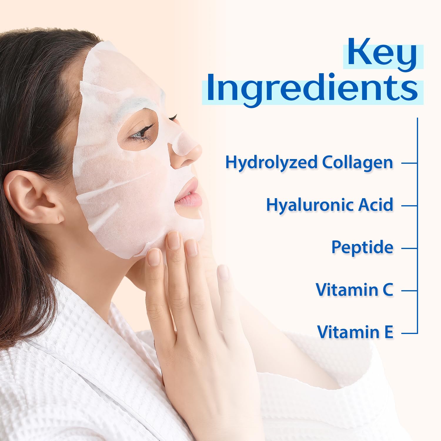 Ebanel 15 Pack Collagen Peptide Hydrating Face Masks - Brightening, Firming & Anti-Aging Sheet Masks with Hyaluronic Acid, Vitamin C, Chamomile & Aloe | Instant Moisturizing Spa Facial Mask for Glowing Skin | Perfect for Daily Skincare, Spa Days & Travel Essentials