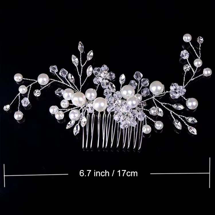 Lozadia Pearl Bridal Hair Clips - Silver Floral Side Hair Comb for Weddings, Prom & Parties | Elegant Hair Accessories for Brides, Bridesmaids, Women & Mothers | Perfect Mother's Day Gift & Special Occasion Hairpiece (Design4)