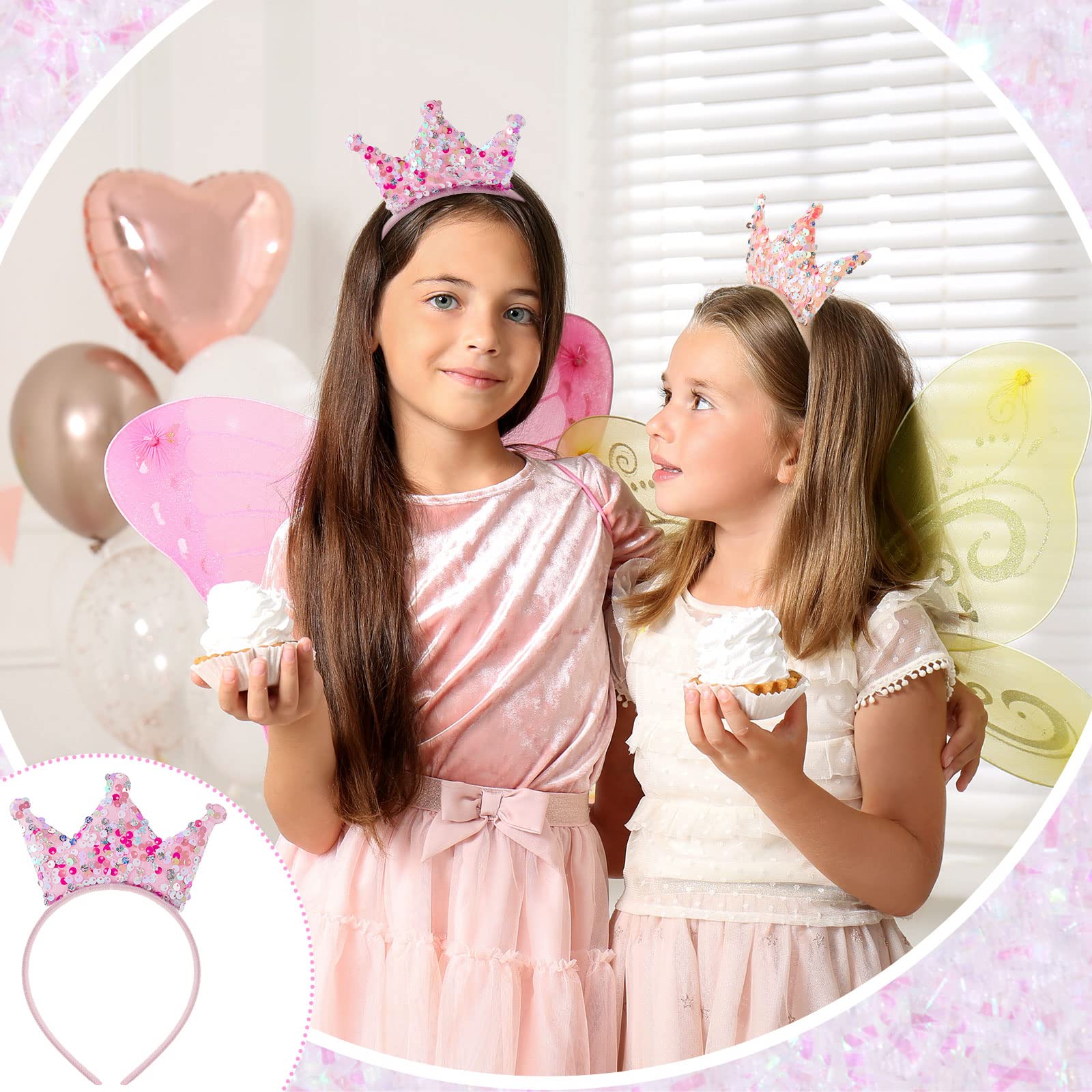 12 Pack Glitter Princess Crown Headbands for Girls - Sparkly Birthday Party Favors & Decorations - Perfect for Princess Themed Parties, Dress Up, and Photo Props