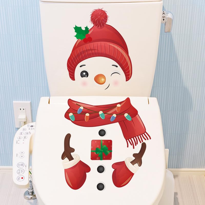 Christmas Toilet Stickers - Cute Snowman Bathroom Decals for Holiday Home Decor | Fun Festive Wall Stickers for Bathroom, Kitchen & Kids Room
