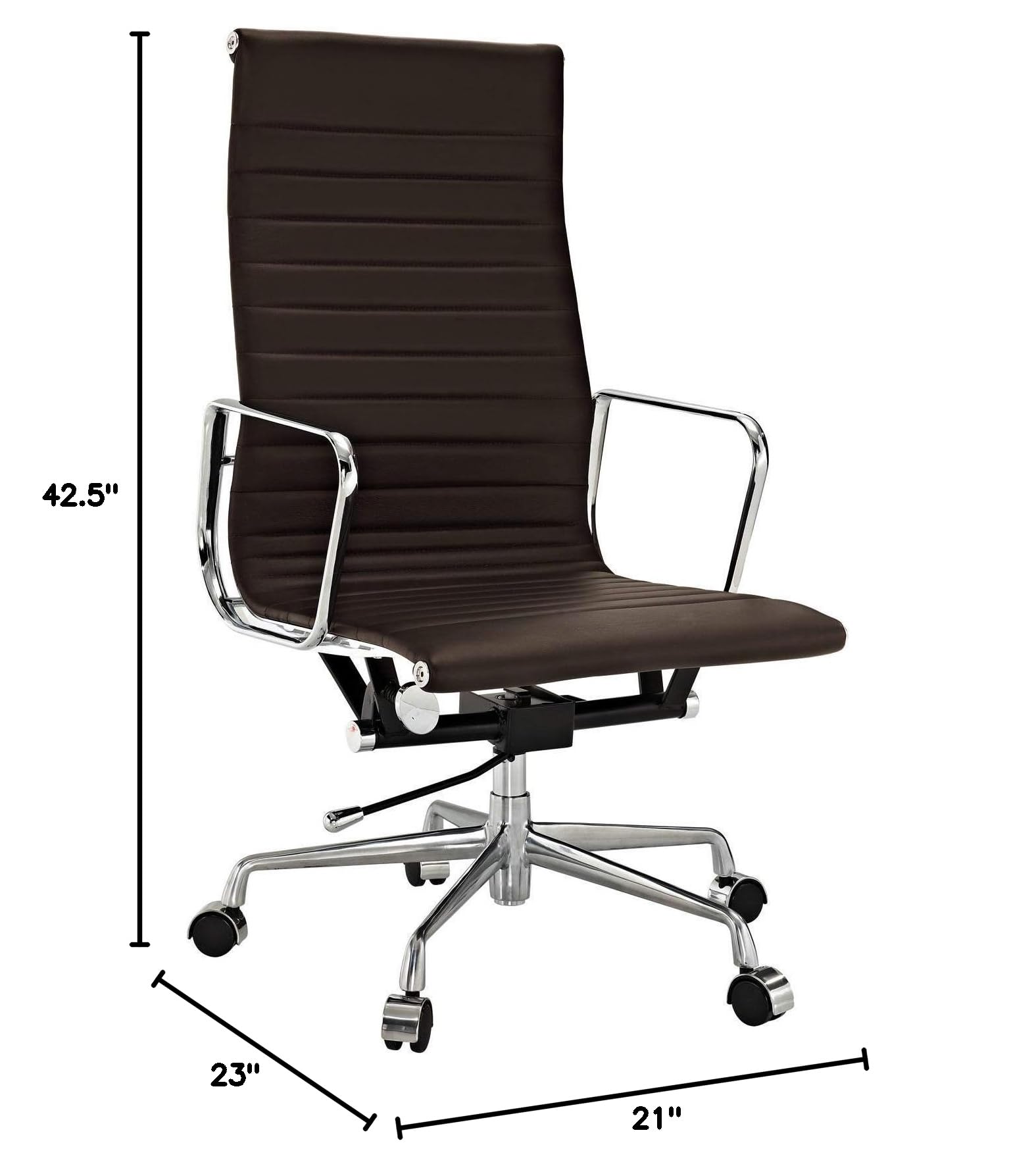 AG Ribbed High Back Office Chair - Premium Italian Leather, Dark Brown - Ergonomic Design for Home and Office Workspaces