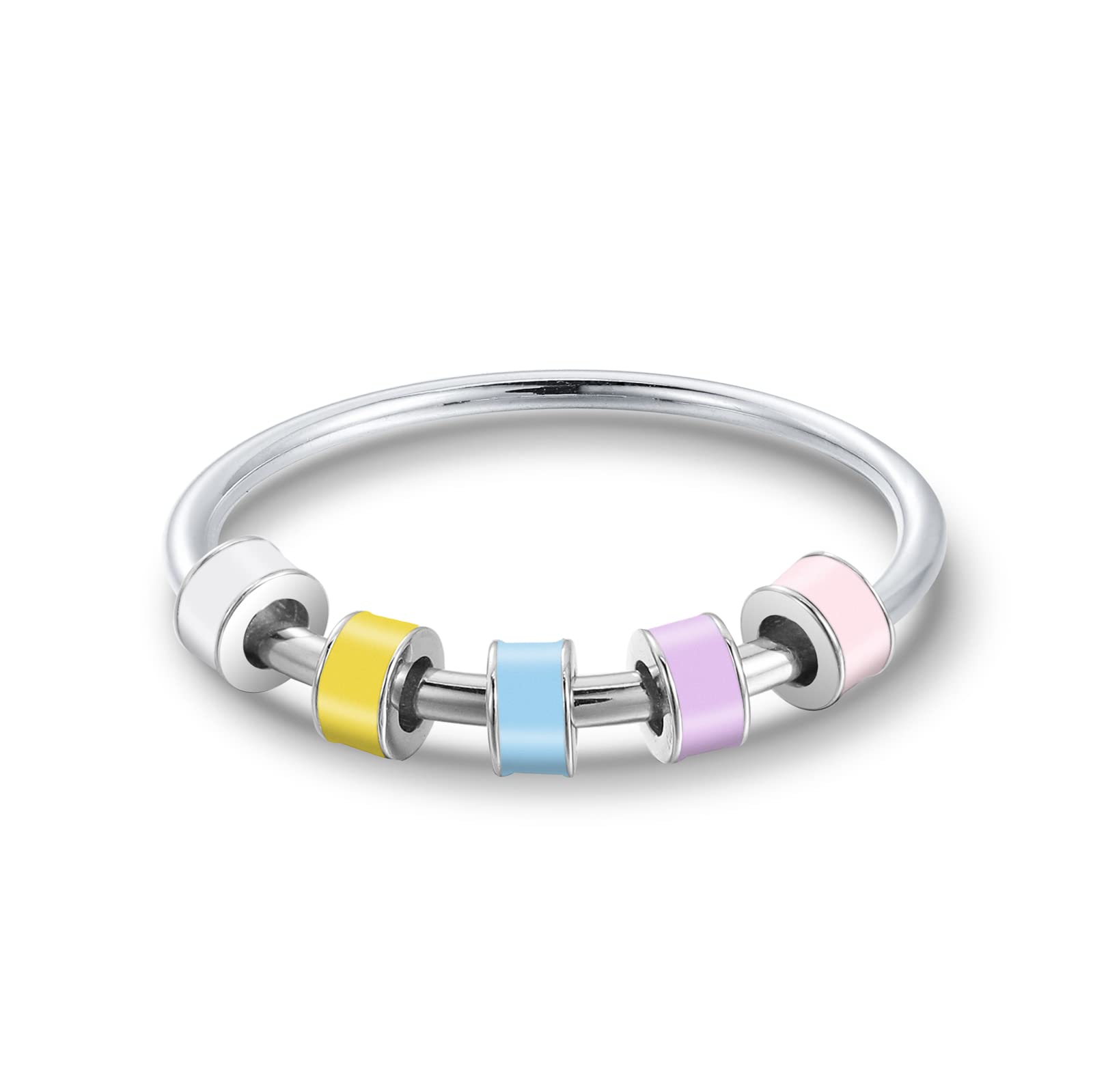 LOVECOM 925 Sterling Silver Fidget Spinner Ring with Colorful Enamel Beads - Anti Anxiety Stress Relief Jewelry for Women & Men - Rotating Stackable Ring for Anxiety Relief - Perfect for Christmas Gifts, Office Stress, ADHD Focus & Daily Relaxation