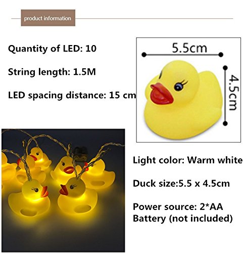 1.5M Battery Operated Duck Shaped 10 LED Fairy String Lights - Cute Animal Night Light for Halloween, Christmas, Thanksgiving, Kids Bedroom, Party & Home Decor - Perfect for Nursery, Wedding, Garden and Indoor/Outdoor Decoration