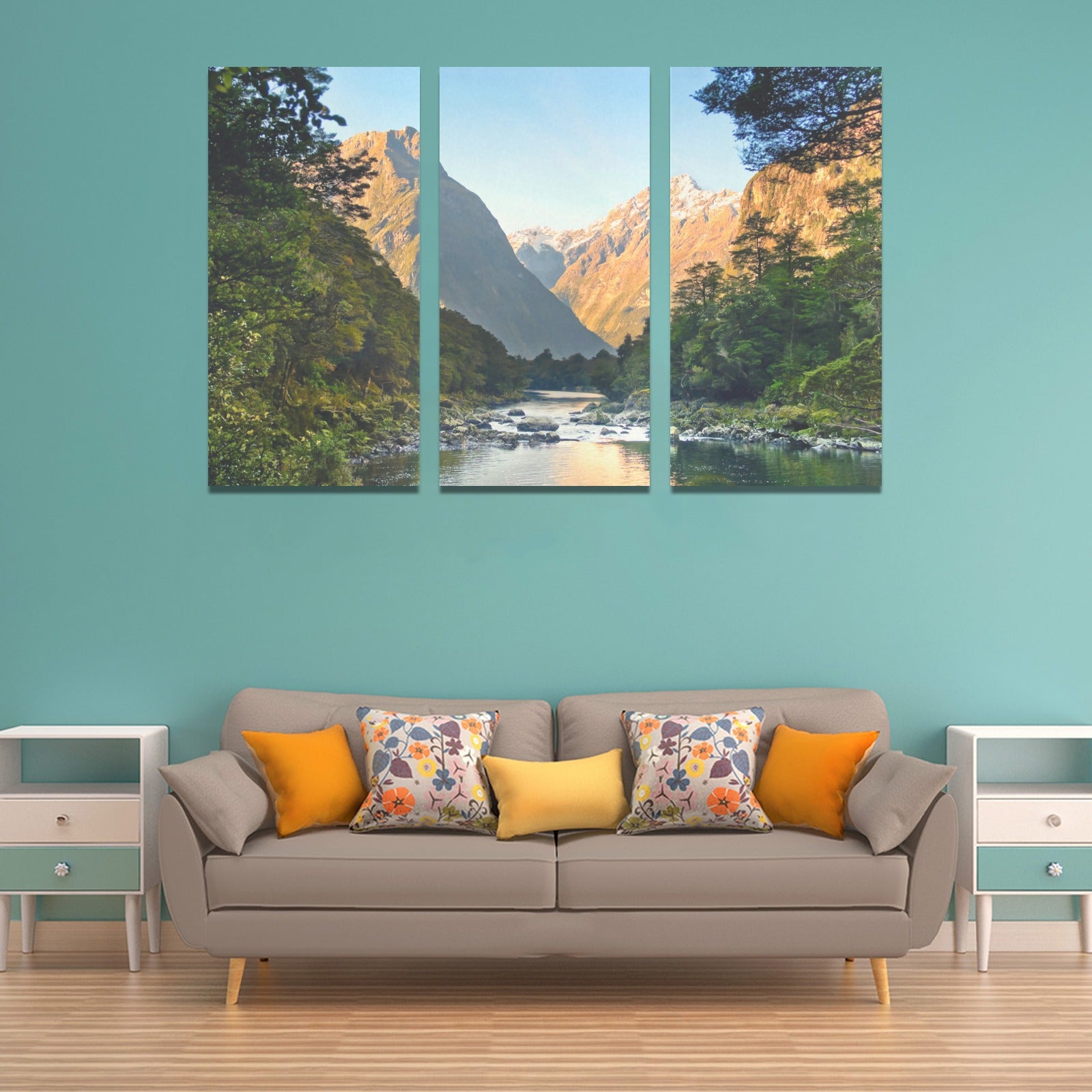 Mountain Valley 3 Piece Canvas Wall Art Set - Framed Landscape Prints for Living Room, Bedroom & Office Decor