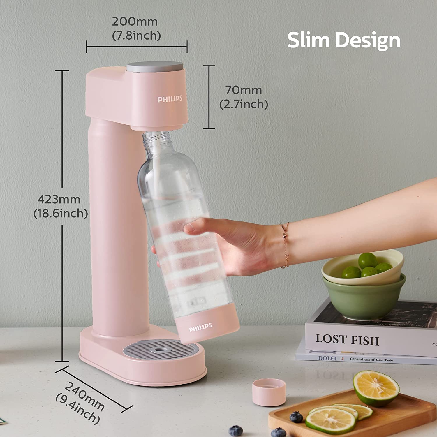 PHILIPS ADD4901PKO Sparkling Water Maker with 1L BPA-Free Pink Plastic Bottle - Make Carbonated Drinks at Home for Parties, Healthy Hydration & Eco-Friendly Lifestyle