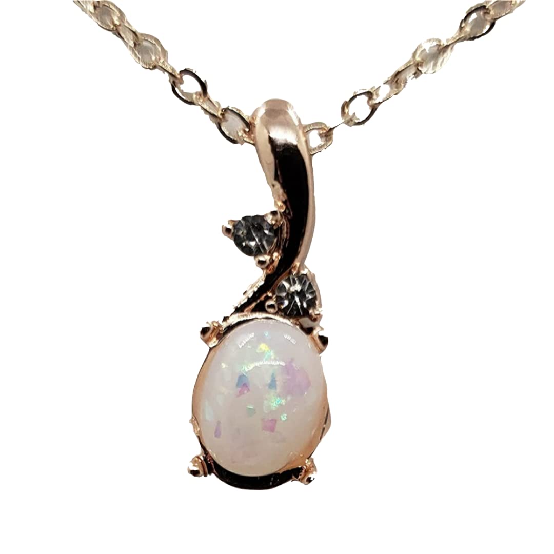 Elegant Oval White Opal Rose Gold Necklace for Women - Perfect for Weddings, Anniversaries & Special Occasions
