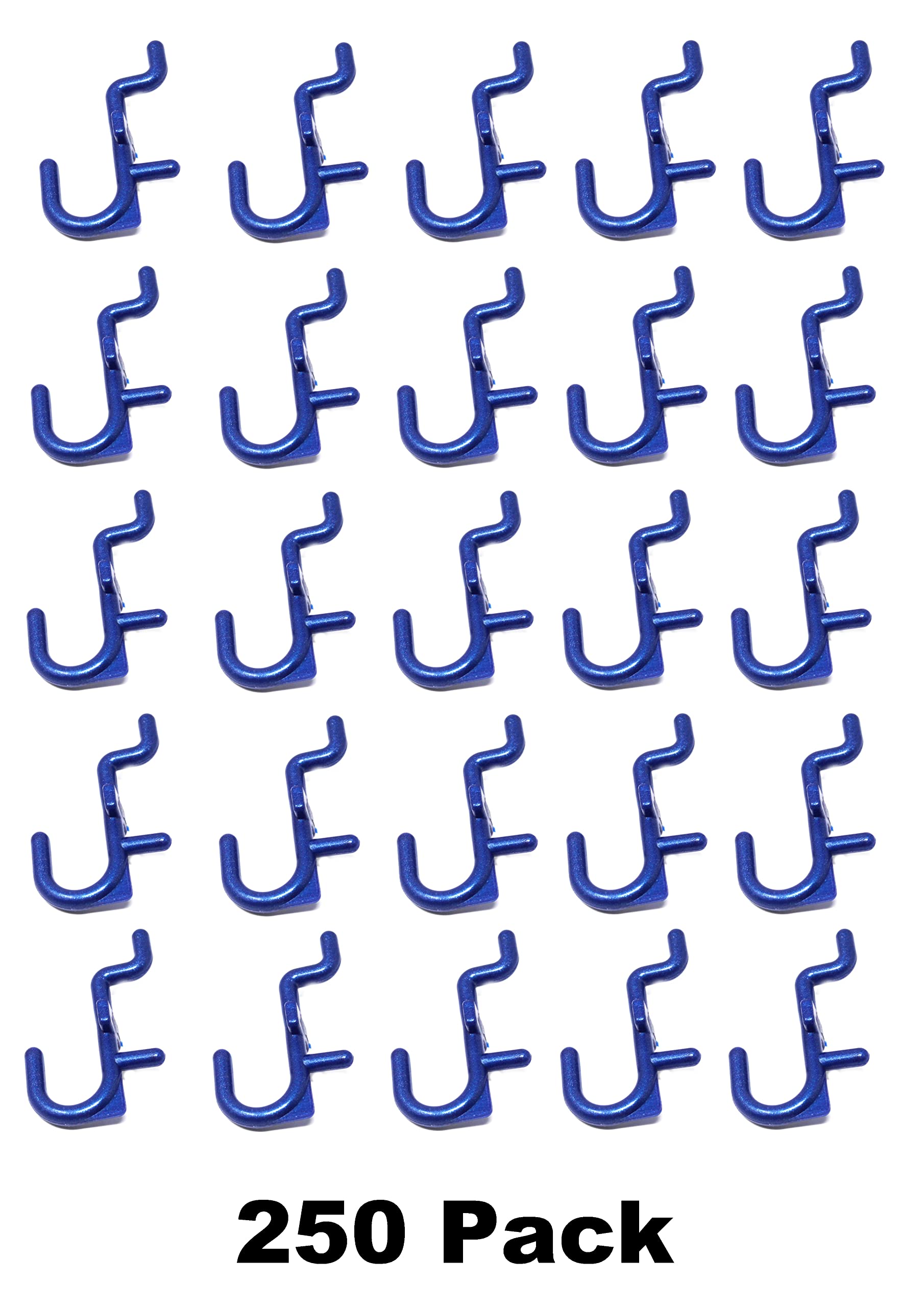 JSP Manufacturing Non-Locking Plastic J-Style Pegboard Hooks - 250-Pack Blue Pegboard Accessories for Garage Tool Storage, Craft Organization & Workshop Wall Organization
