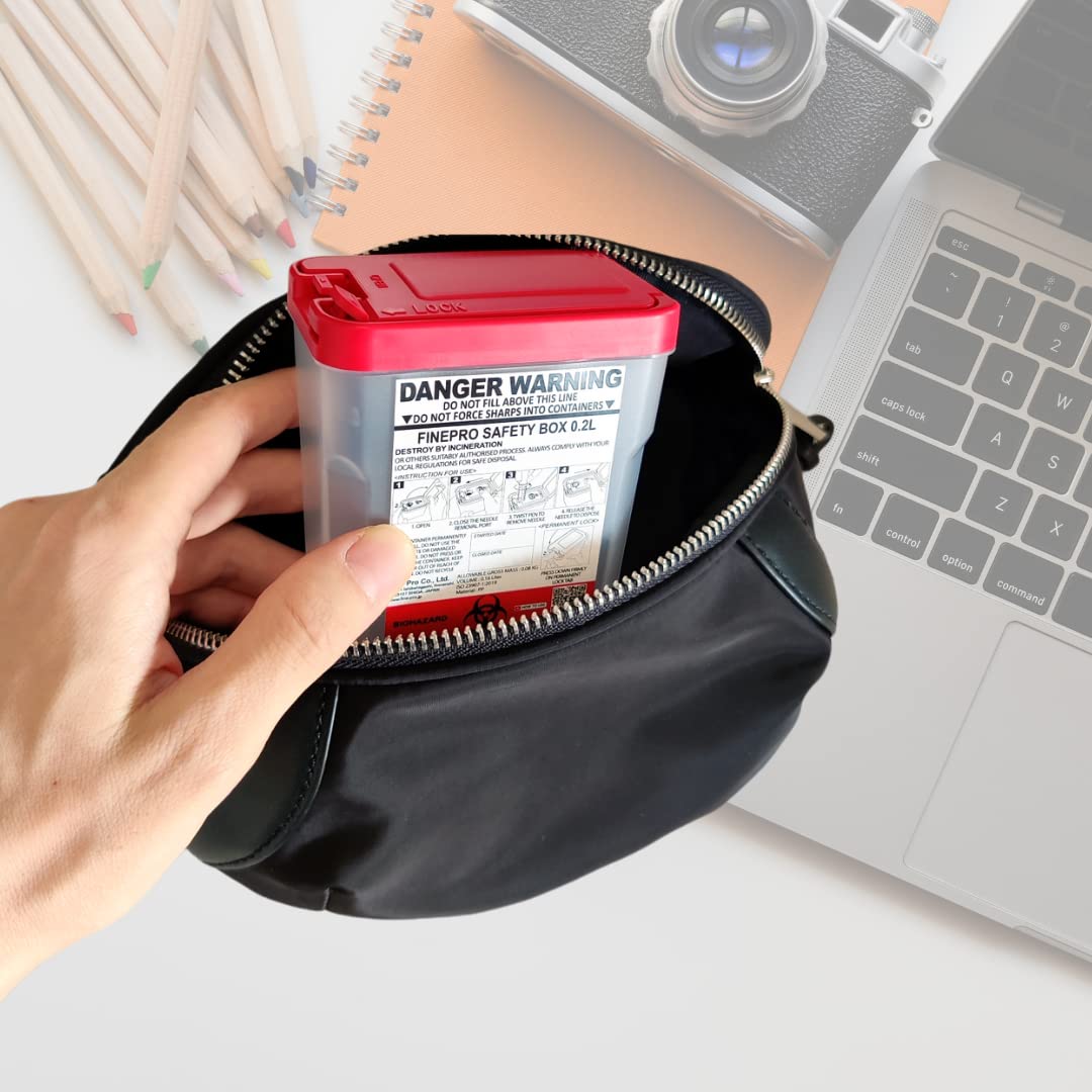 0.2L Portable Diabetes Needle Disposal Container - Safe Sharps Disposal for Insulin Pens & Syringes (Red & Clear, Compact Travel Size) - Ideal for Home, Clinic & Travel Use