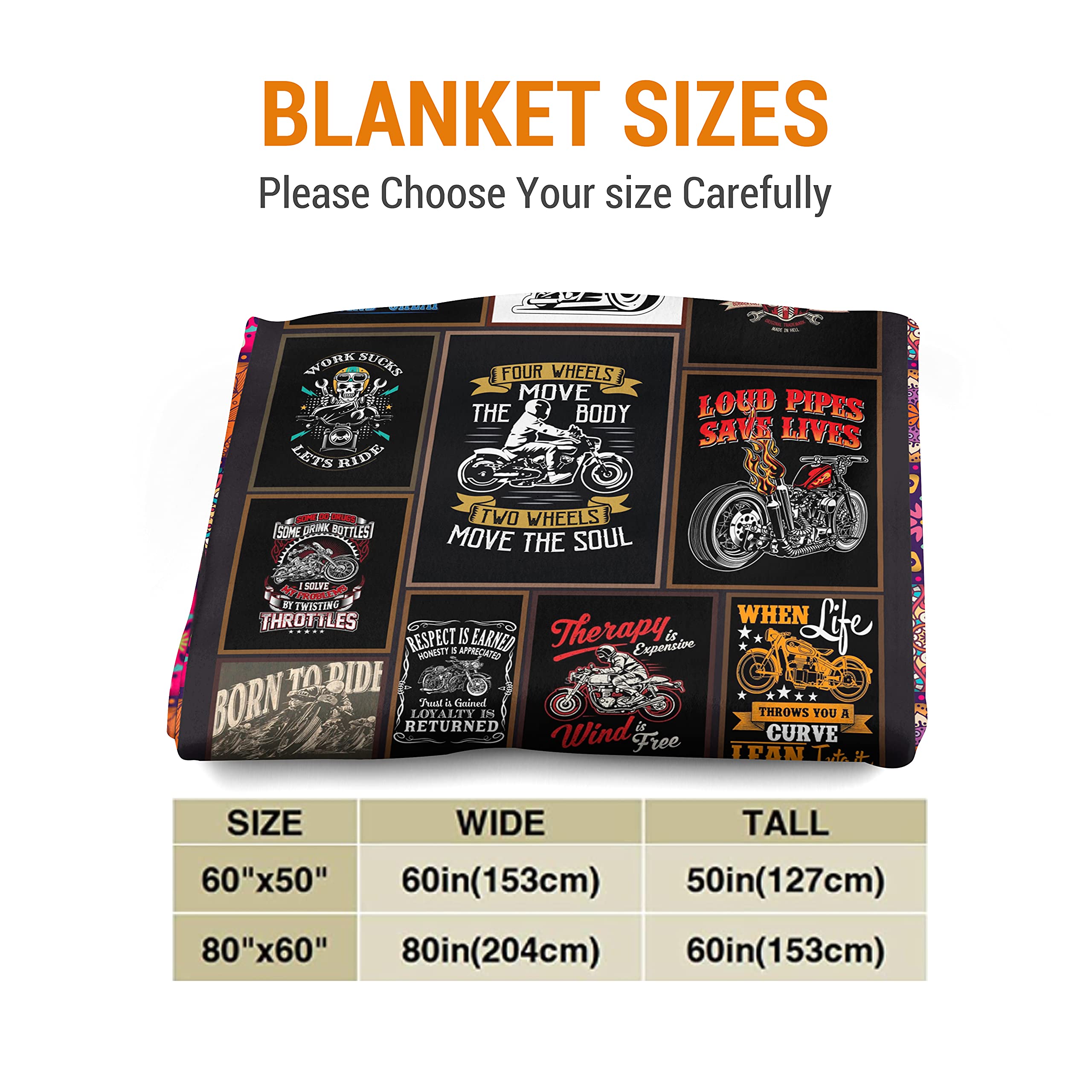 Premium Personalized Motorcycle Blanket for Bikers - 50x60 Inch Soft Fleece Throw - Ideal for Outdoor Camping, Road Trips & Gifts (Birthday, Christmas) - High Quality Rider Blanket for Men & Women