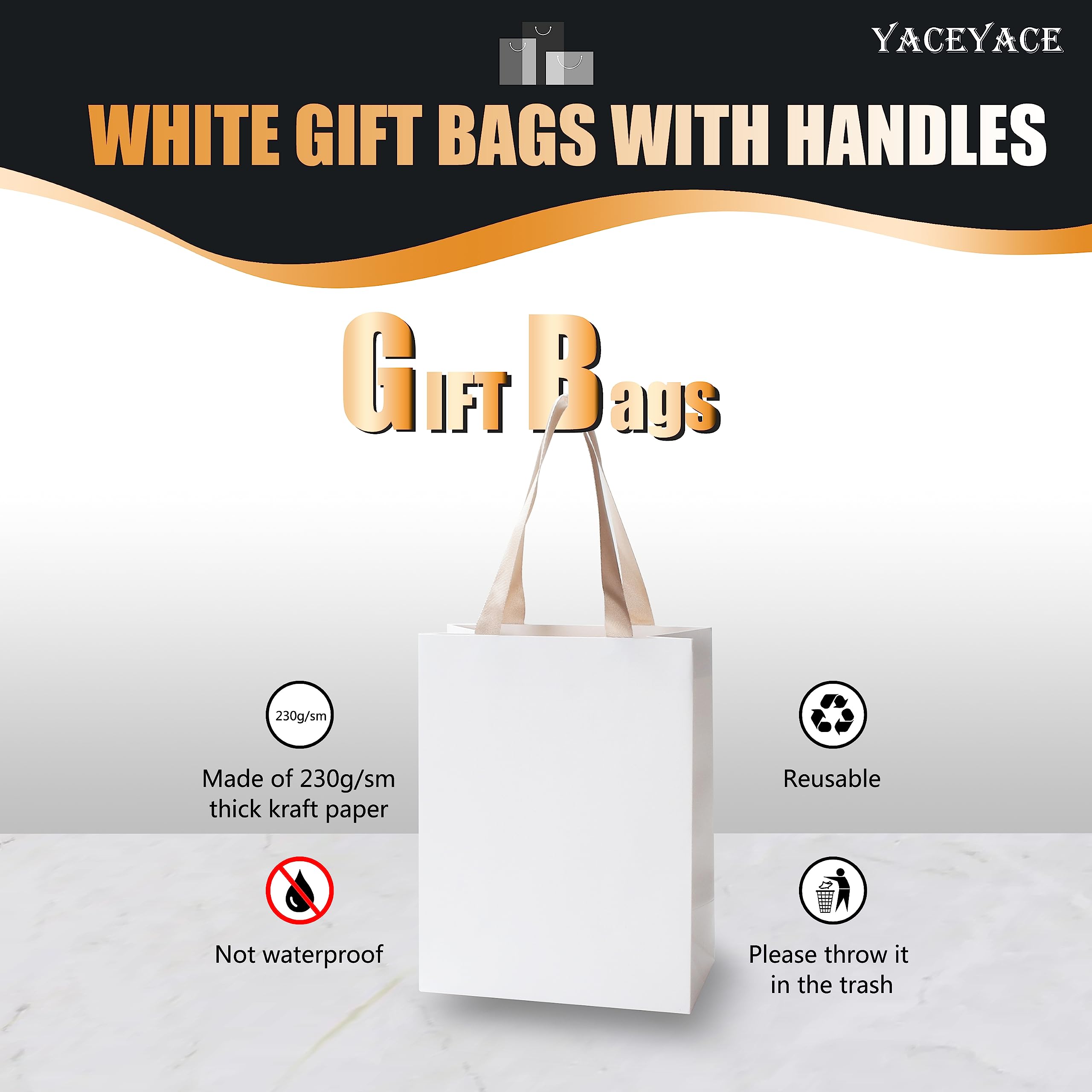 40Pcs White Gift Bags with Ribbon Handles - 8