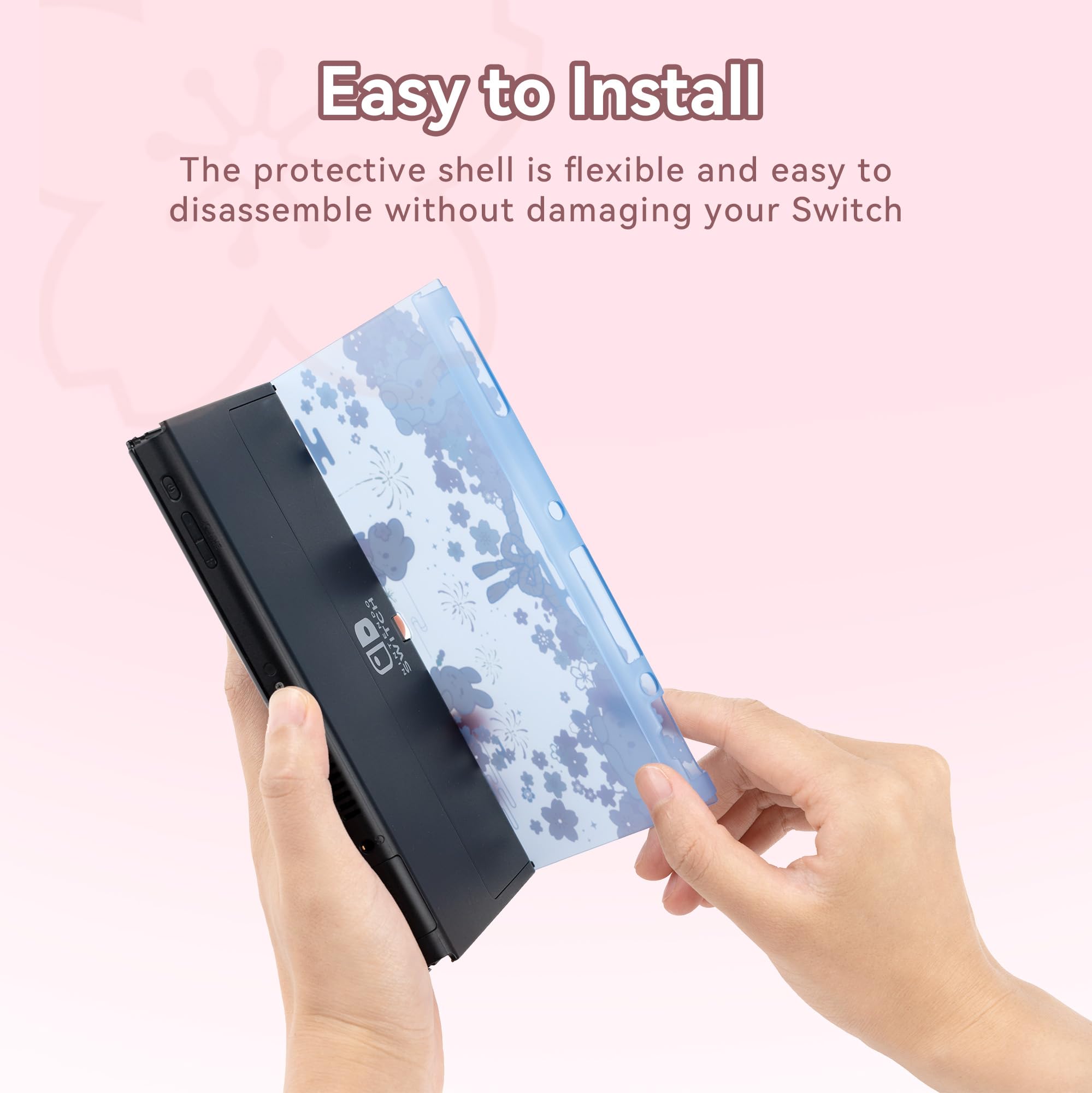 GeekShare Slim Hard Shell Protective Case for Nintendo Switch OLED - Cute Rabbit Design, Compatible with Switch OLED & Joy-Con (Hanabi Bunny) - Perfect for Travel, Gaming, and Storage Protection