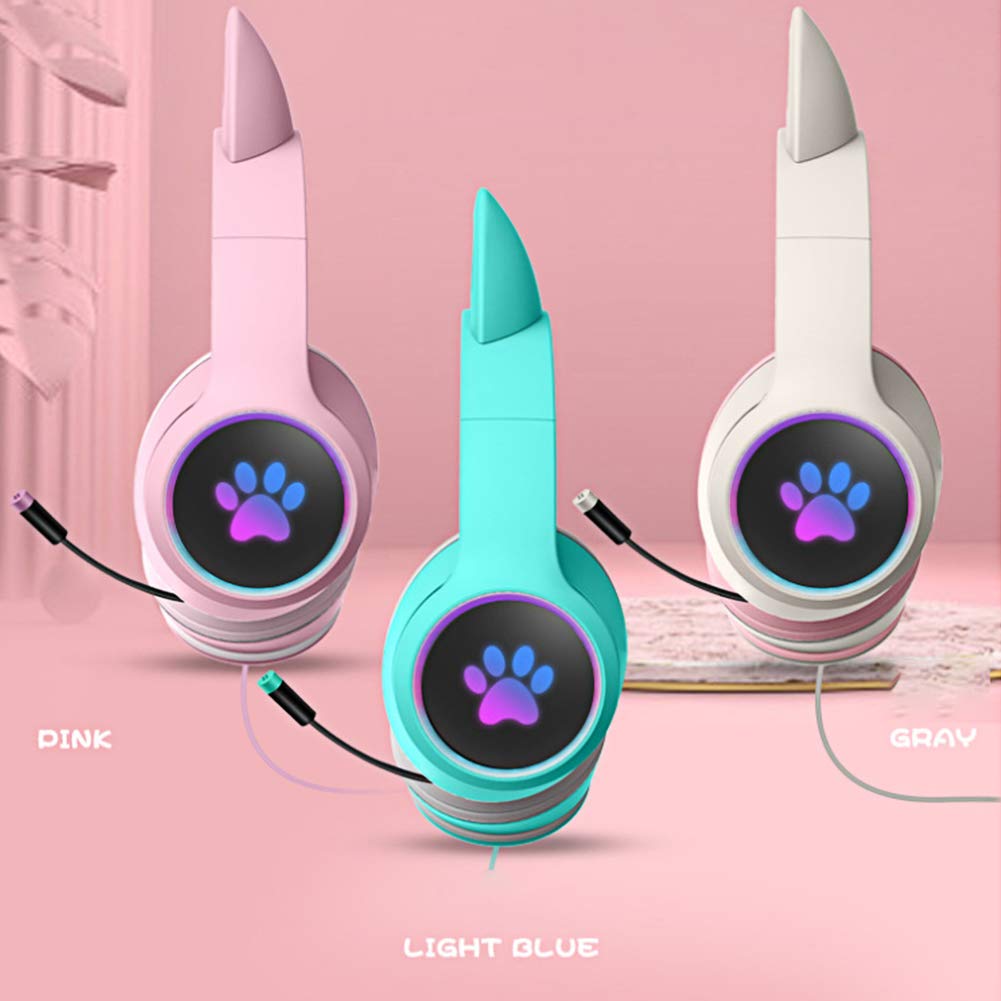 HONUTIGE Cat Ear Gaming Headset with RGB LED Lights, Built-in Microphone & Stereo Sound - Over-Ear Headphones for PC, PS4, Xbox, Nintendo Switch - Perfect for Streaming, Gaming & Virtual Meetings