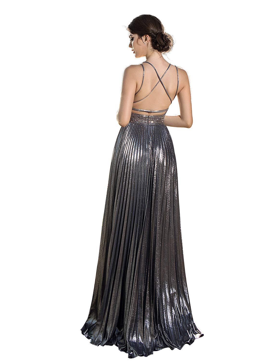 Sarahbridal Women's Silver Sparkly Glitter Spaghetti Strap Bridesmaid Dress - Elegant Prom Gown for Wedding, Formal Party & Special Occasions