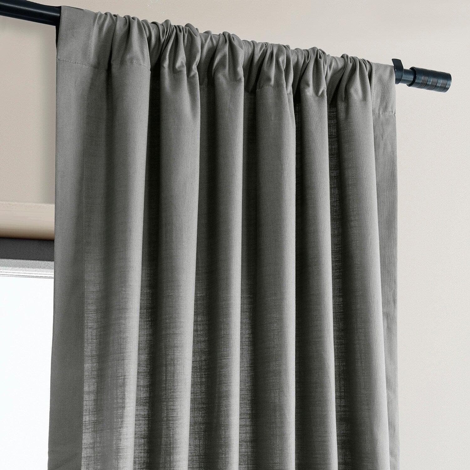 Dark Grey Dune Textured Cotton Curtains - Set of 2 Panels for Living Room, Bedroom & Home Decor | Blackout Window Treatments for Privacy & Light Control