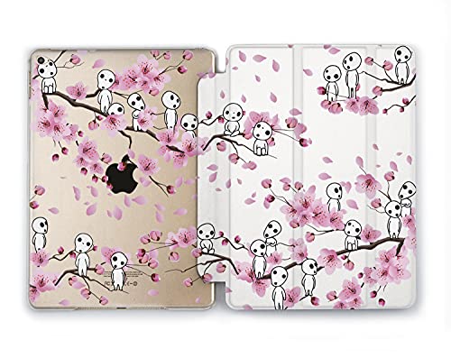 Anime Princess Mononoke Kodama Tree Spirits Sakura Cherry Blossom Magnetic Smart Cover Case for iPad Pro 11, 10.2, Mini 1-4, Air 2, Pro 9.7/10.5/12.9 - Cute Protective Stand with Floral Design | Perfect Gift for Anime Fans, Office & Home Use