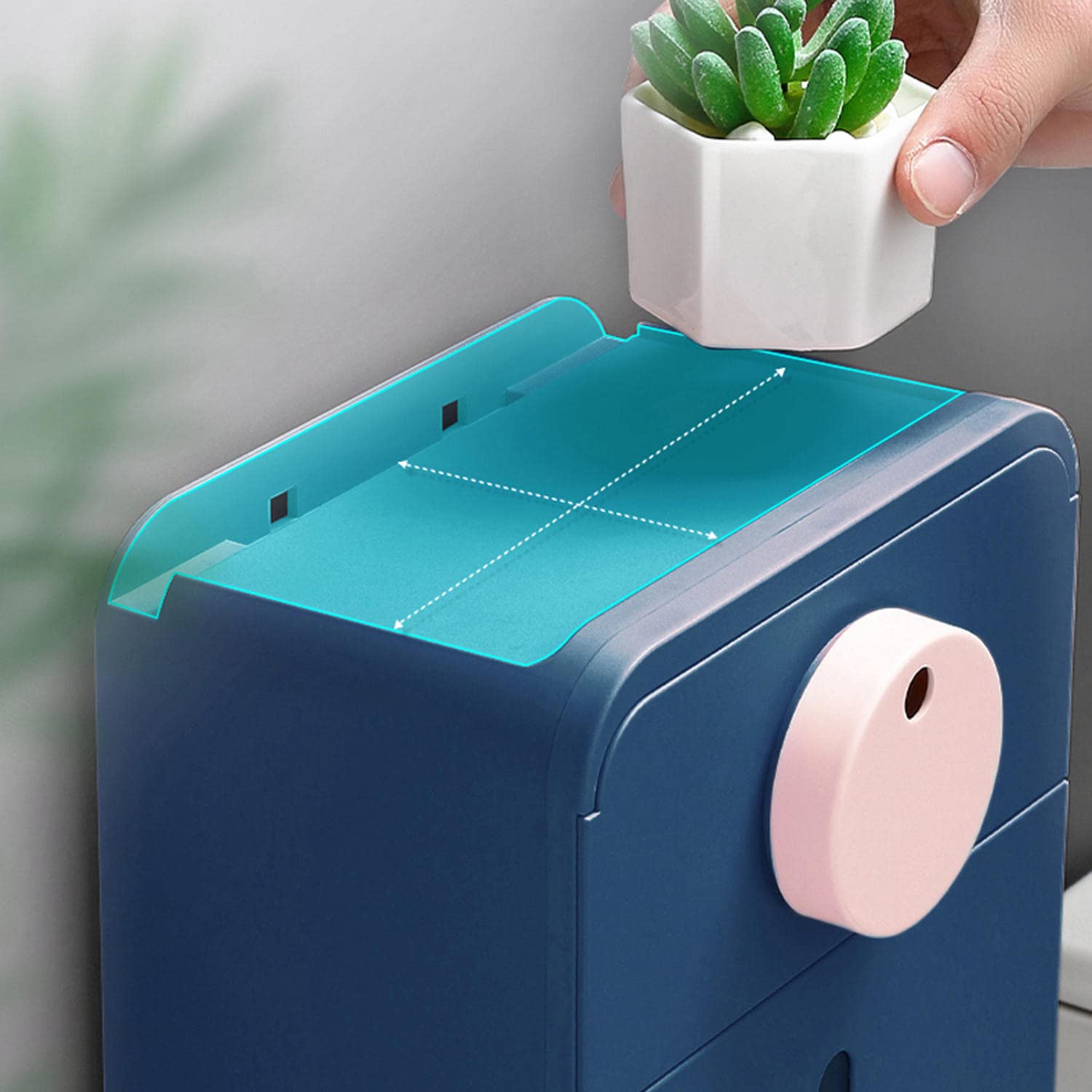 JINYISI 4-in-1 Wall Mounted Toilet Paper Holder with Storage Shelf - Space Saving Bathroom Organizer for Toilet Rolls, Phones & Essentials - Rustproof Blue Metal Design - Perfect for Small Bathrooms & Powder Rooms